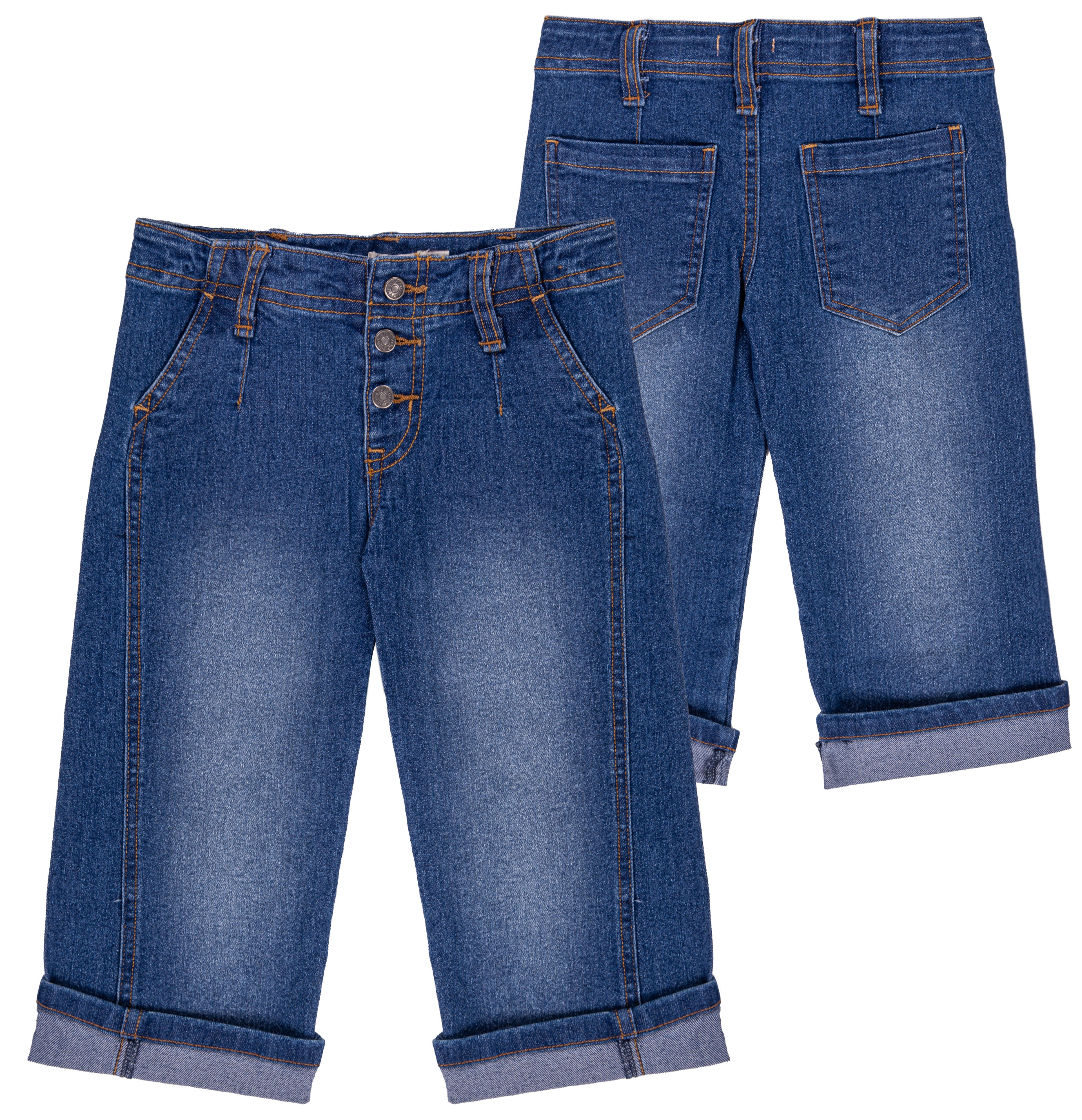 Jeans Bambina Scuro in Cotone Elasticizzato con Bottoni