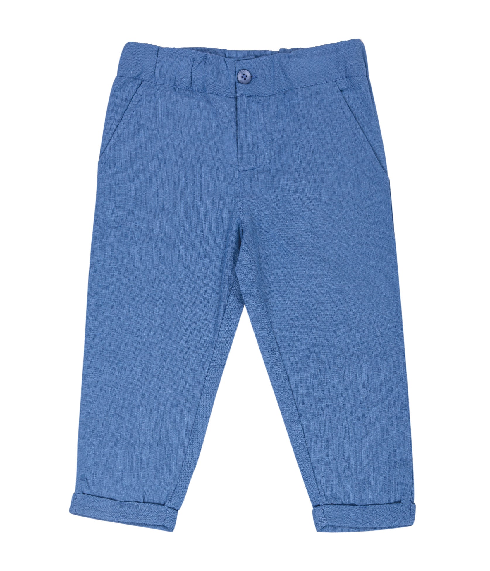 Pantalone Bambino in Misto Cotone e Lino con Bottone