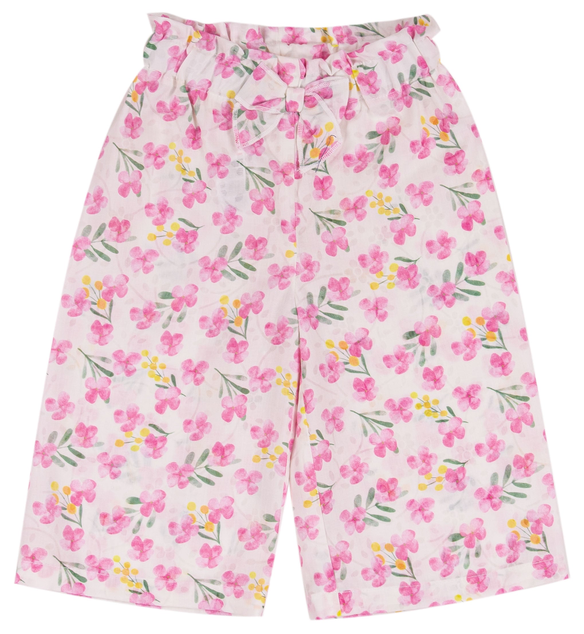 Pantalone Lungo Bambina a Fiori in Misto Cotone con Fiocco