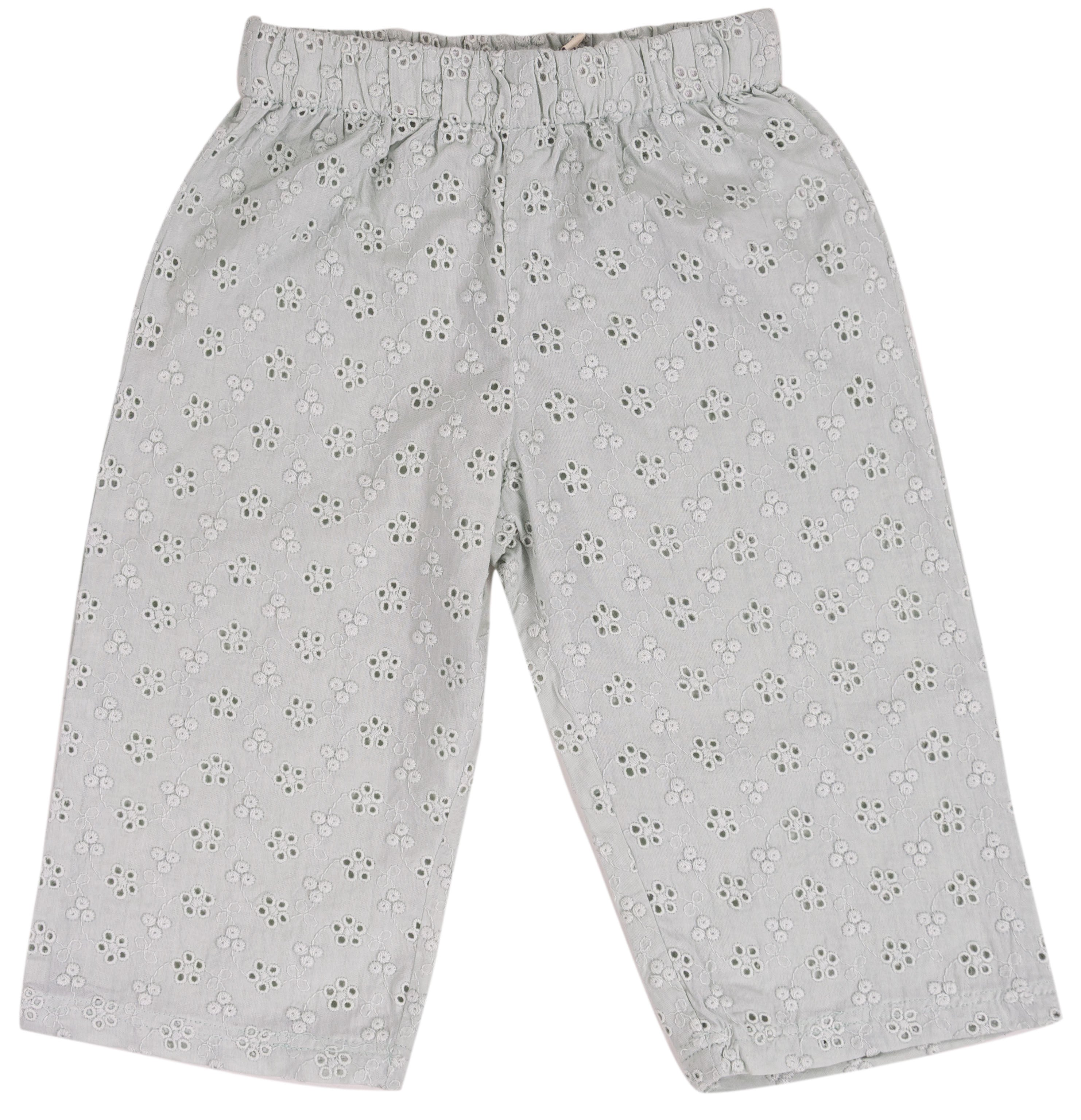 Pantalone Lungo Bambina in Puro Cotone con Lavorazione Sangallo