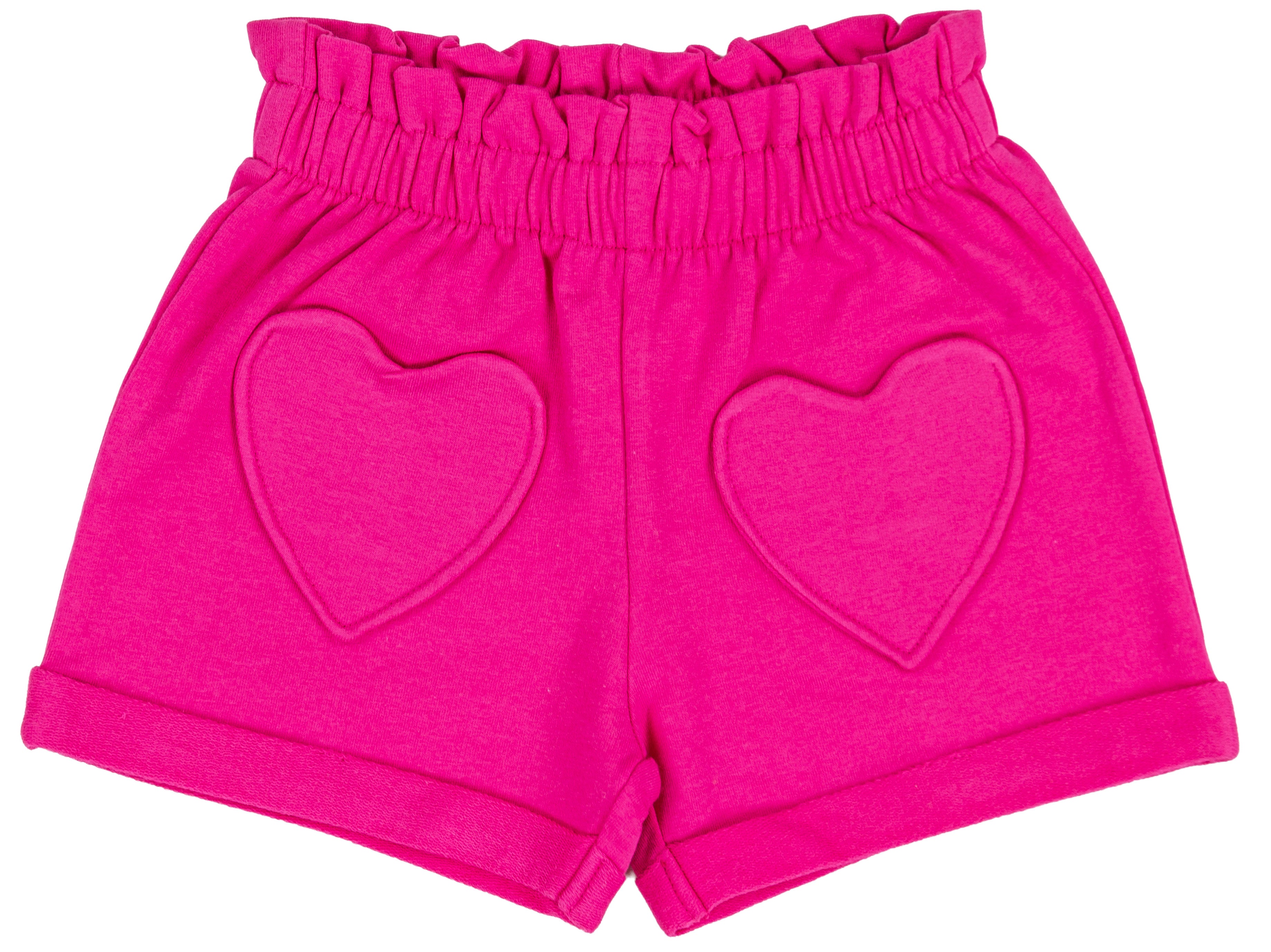Pantalone Corto Bambina in Cotone Elasticizzato con Tasche a Cuore