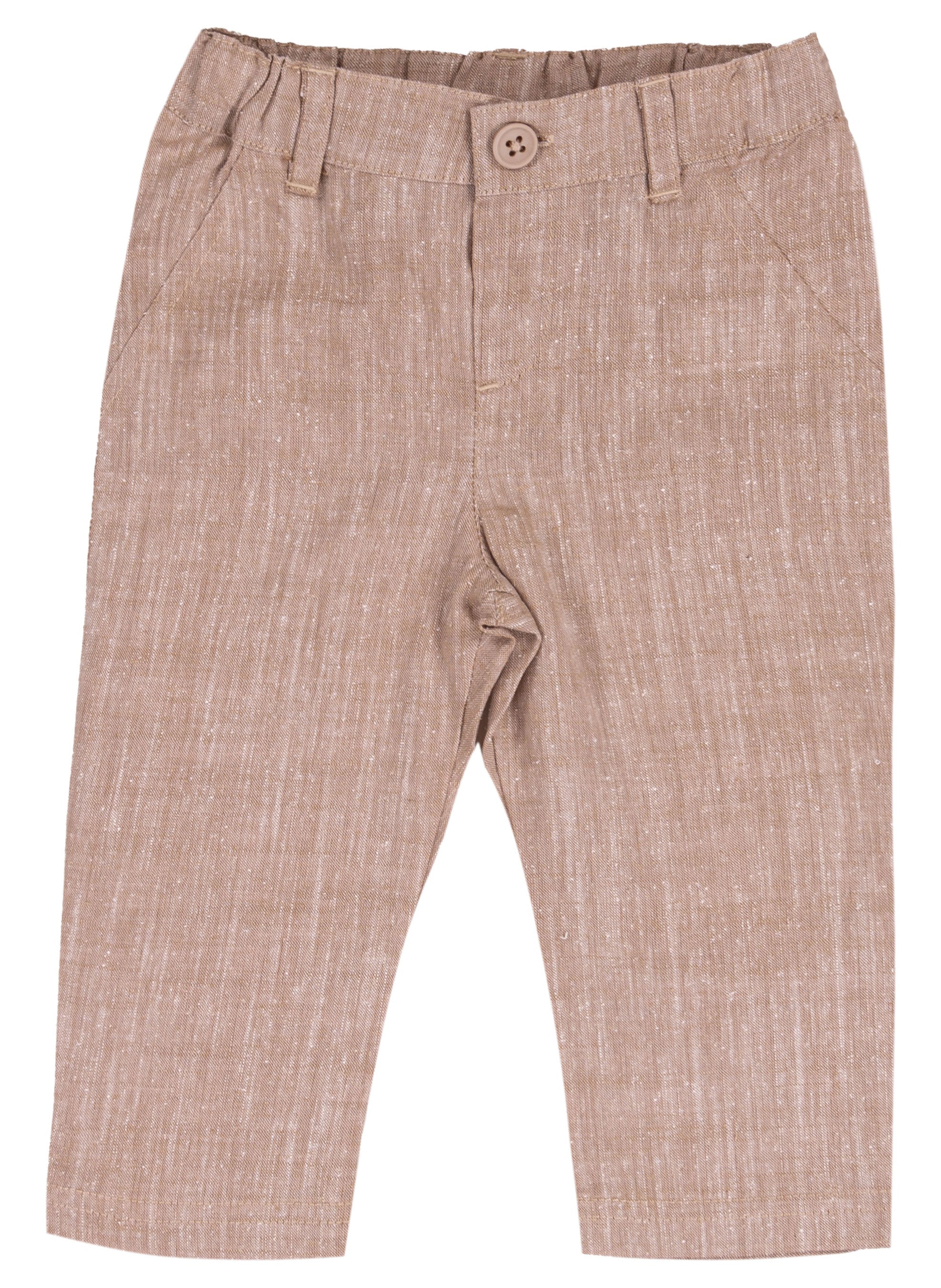 Pantalone Lungo Bambino in Puro Lino con Bottone e Vita Elastica
