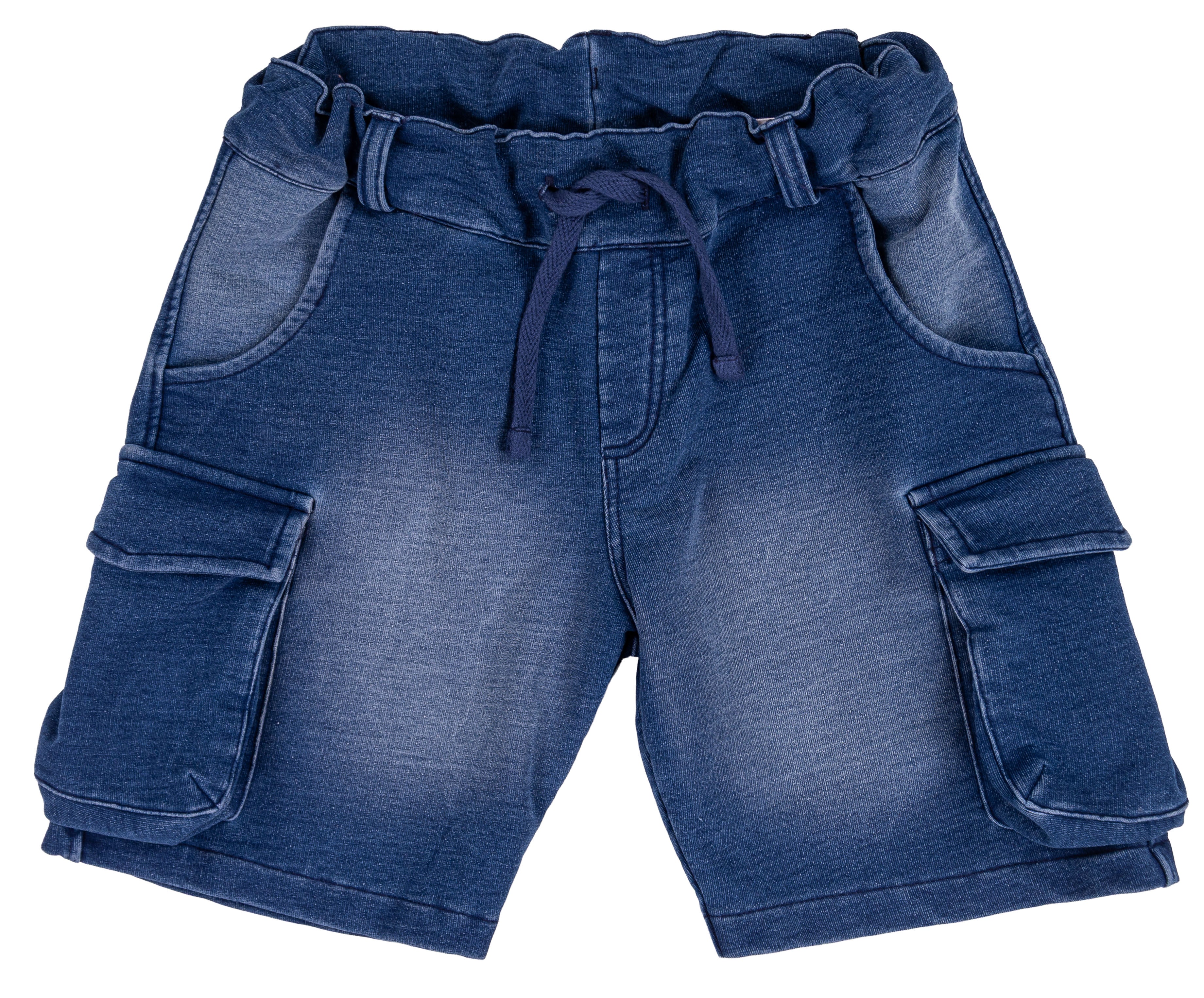Bermuda Bambino Effetto Denim con Tasconi Cargo e Coulisse