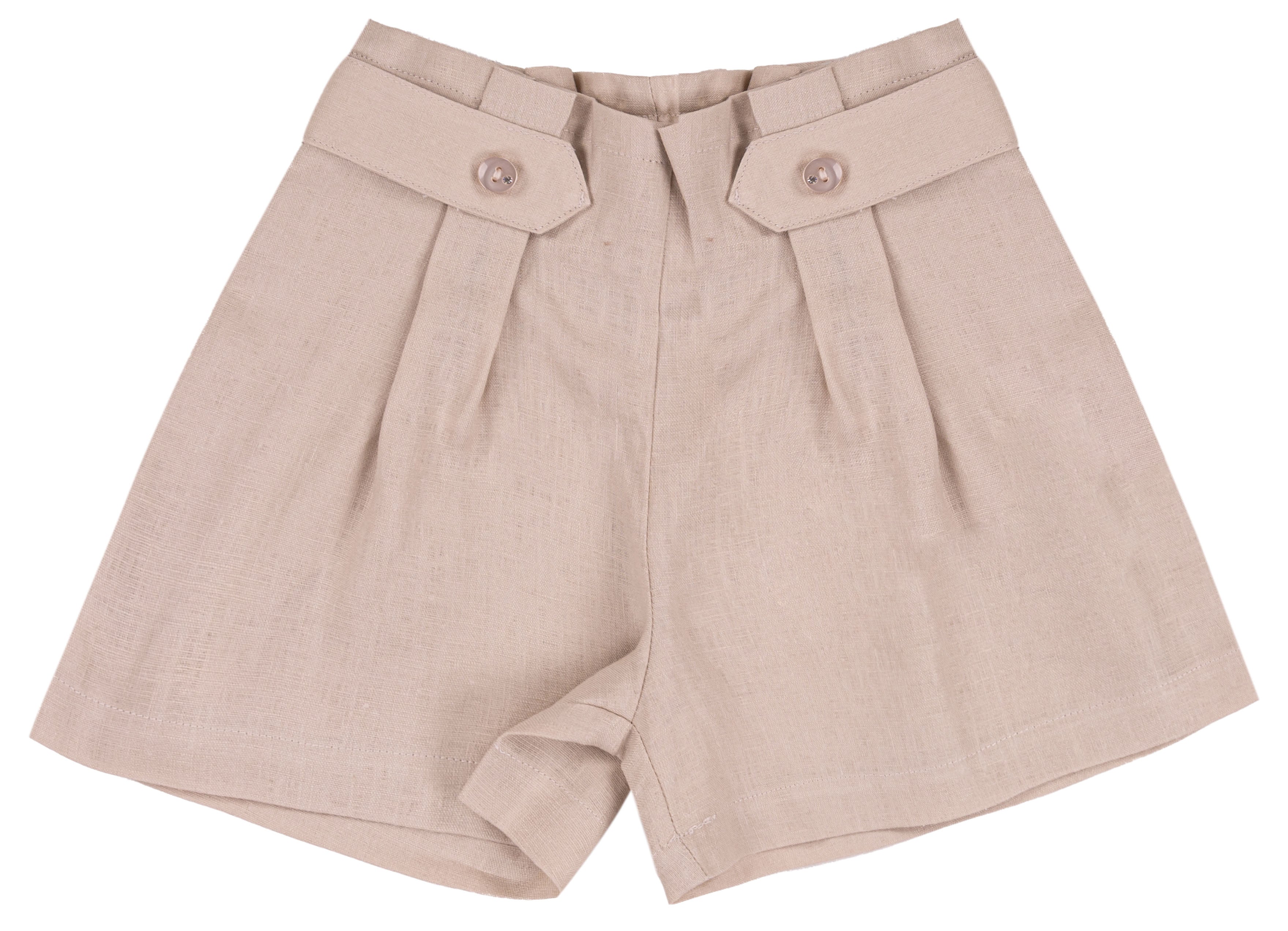 Pantaloncini Corti Bambina in 100% Puro Lino con Bottoni Laterali e Pence Decorative