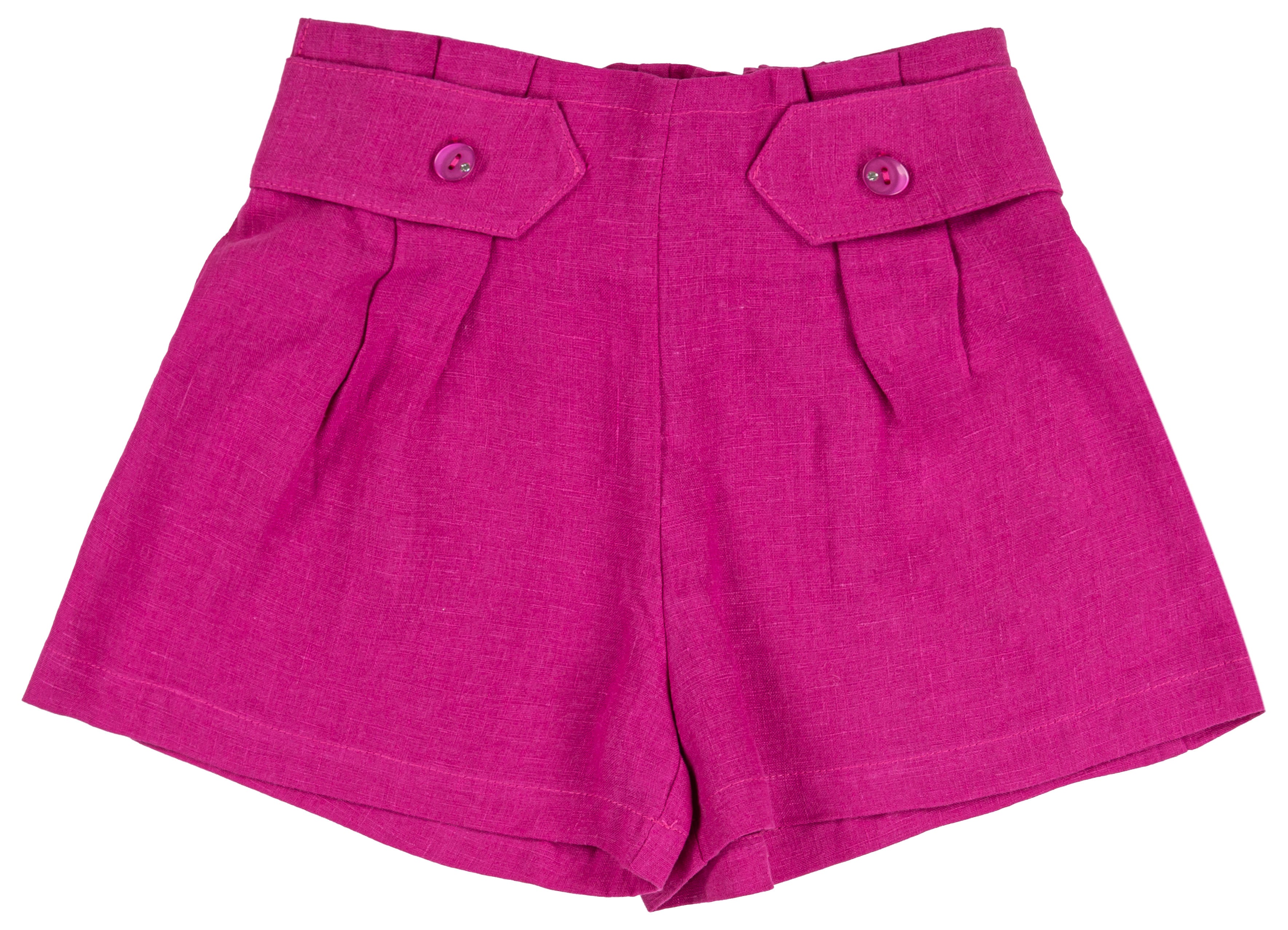 Pantaloncini Corti Bambina in 100% Puro Lino con Bottoni Laterali e Pence Decorative