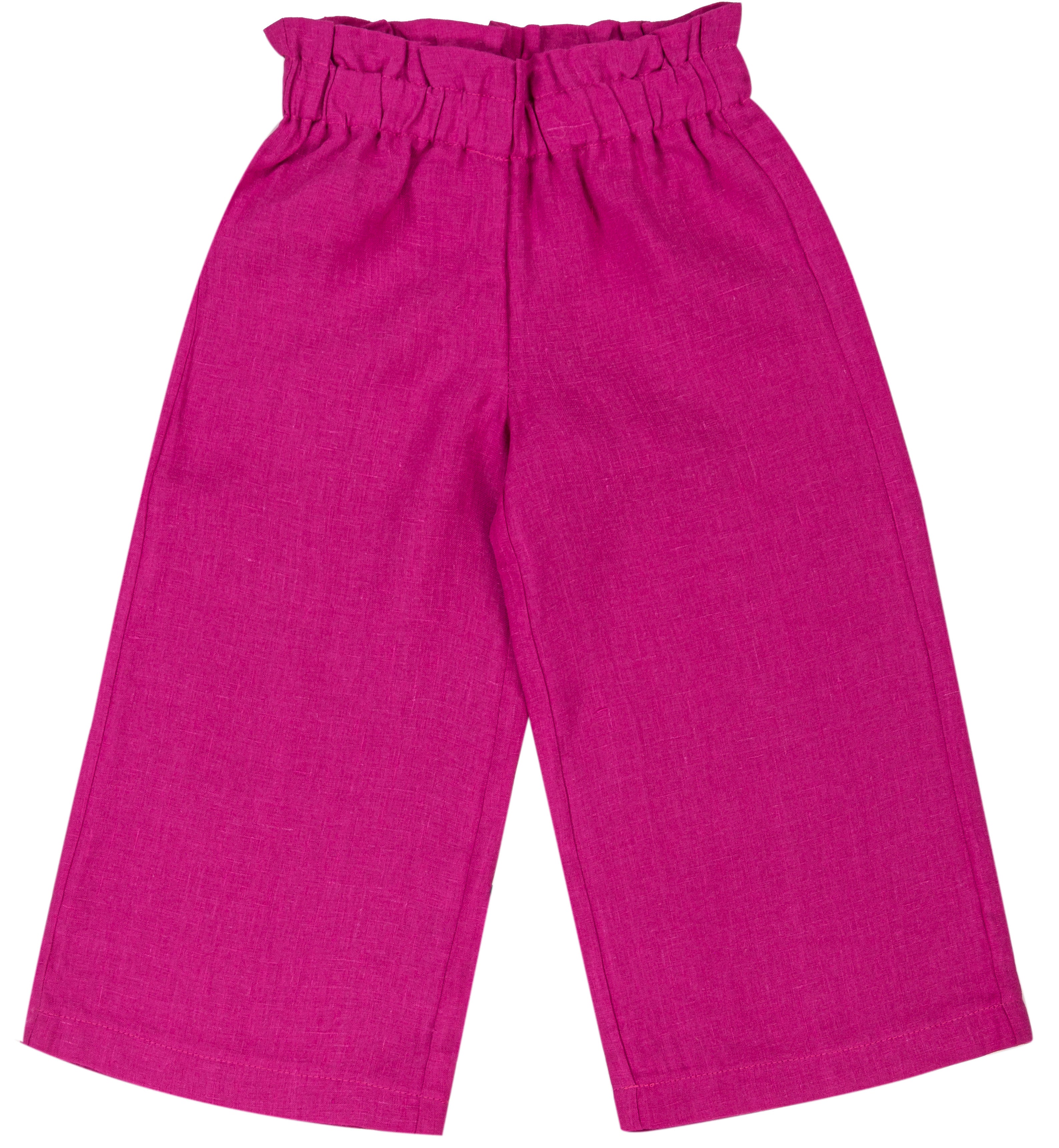 Pantalone Lungo Bambina in 100% Lino con Vita Arricciata