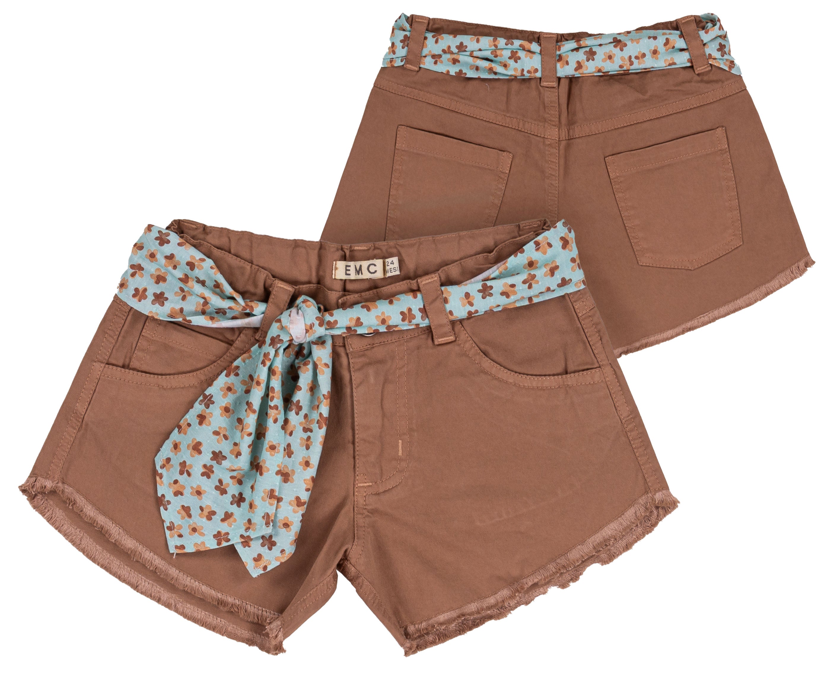 Shorts Bambina con Bandana Floreale in Vita