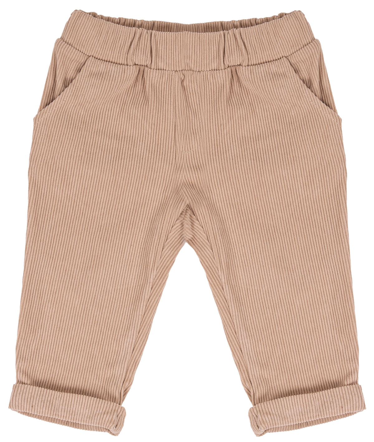 Pantalone Bimbo EMC Beige a Coste con Risvolto e Tasche