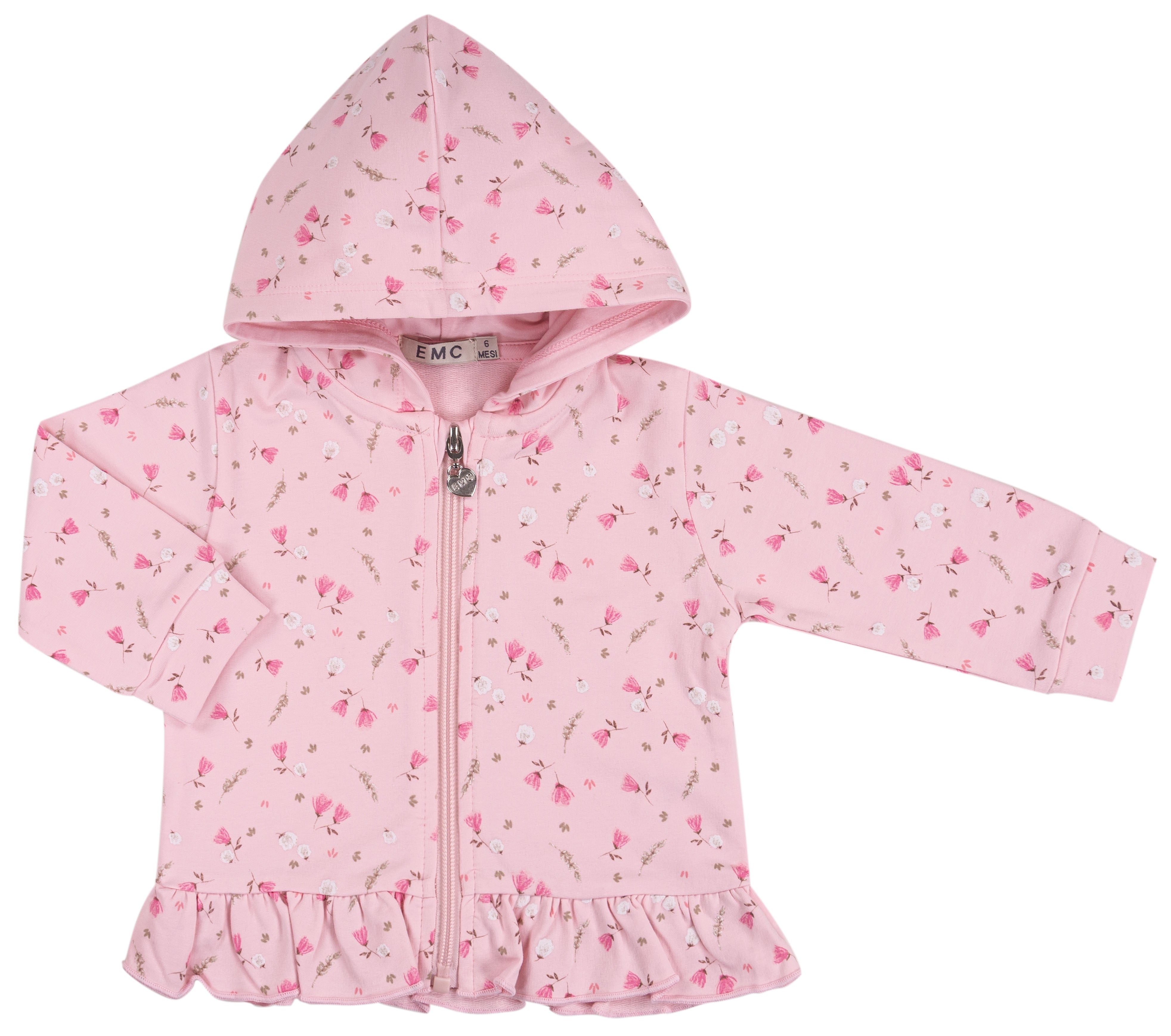 Giacca con Cappuccio Bambina in Cotone Elasticizzato a Fiori