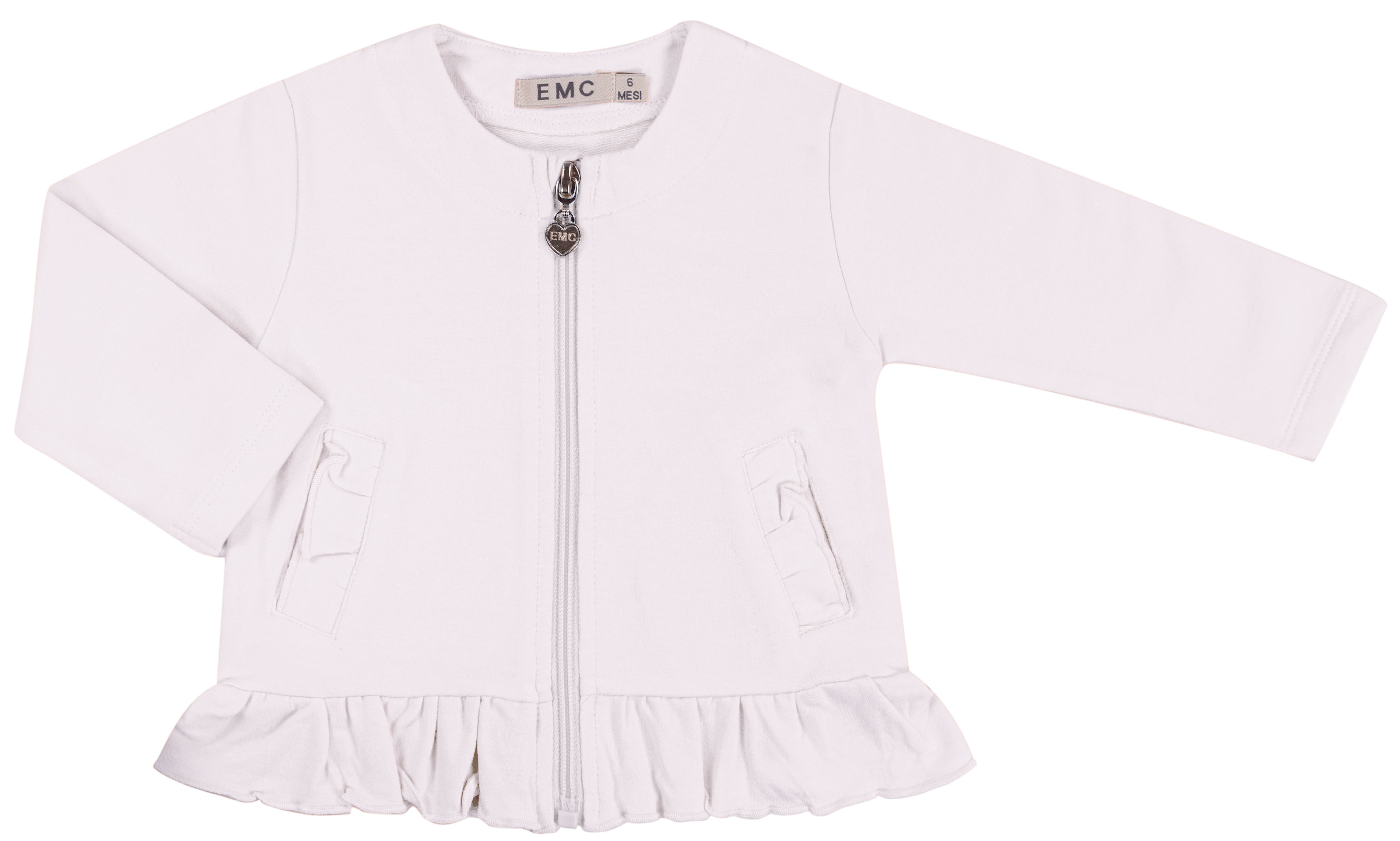 Giacchina Bambina Celeste in Cotone Elasticizzato con Zip e Volant