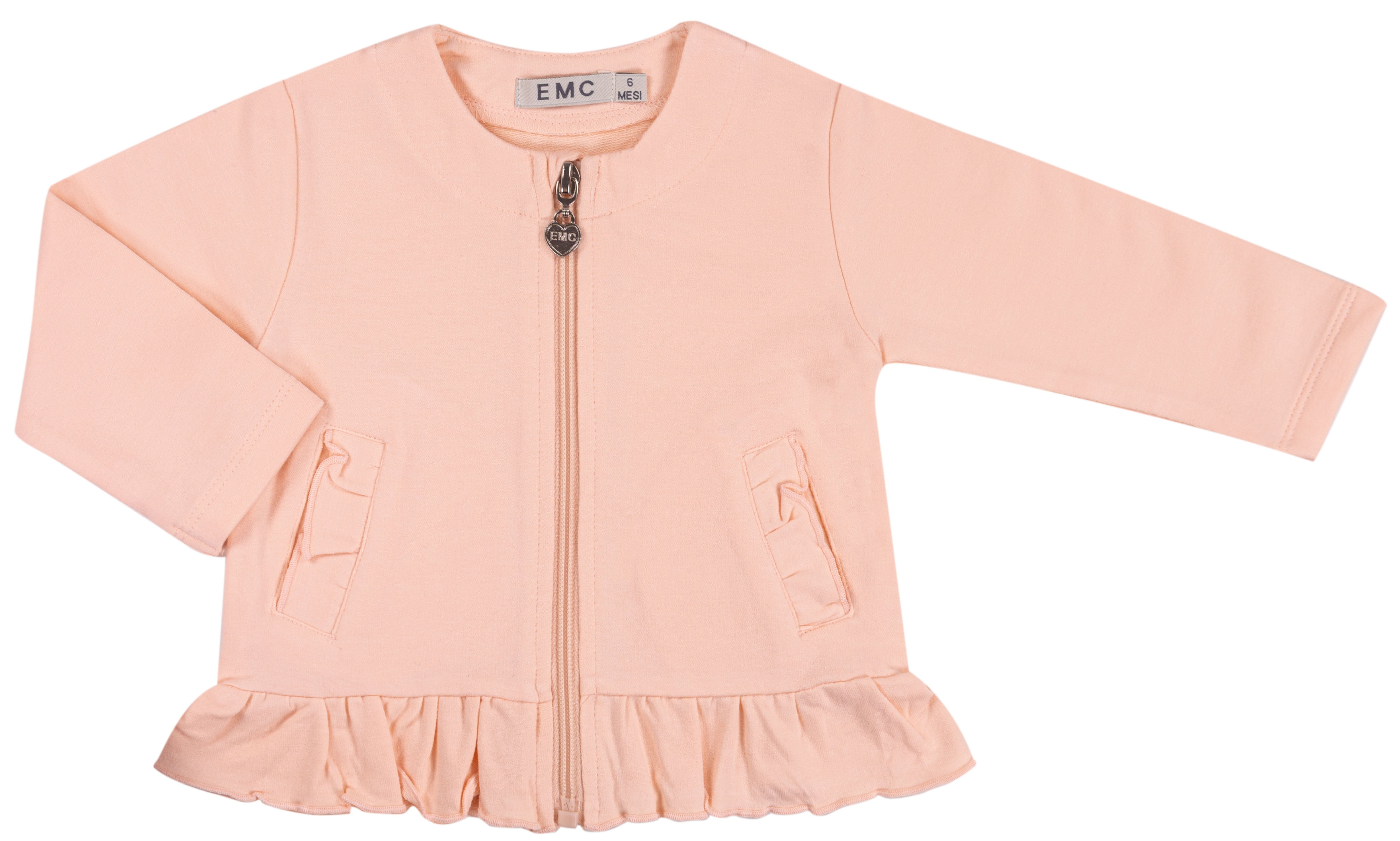 Giacchina Bambina Celeste in Cotone Elasticizzato con Zip e Volant