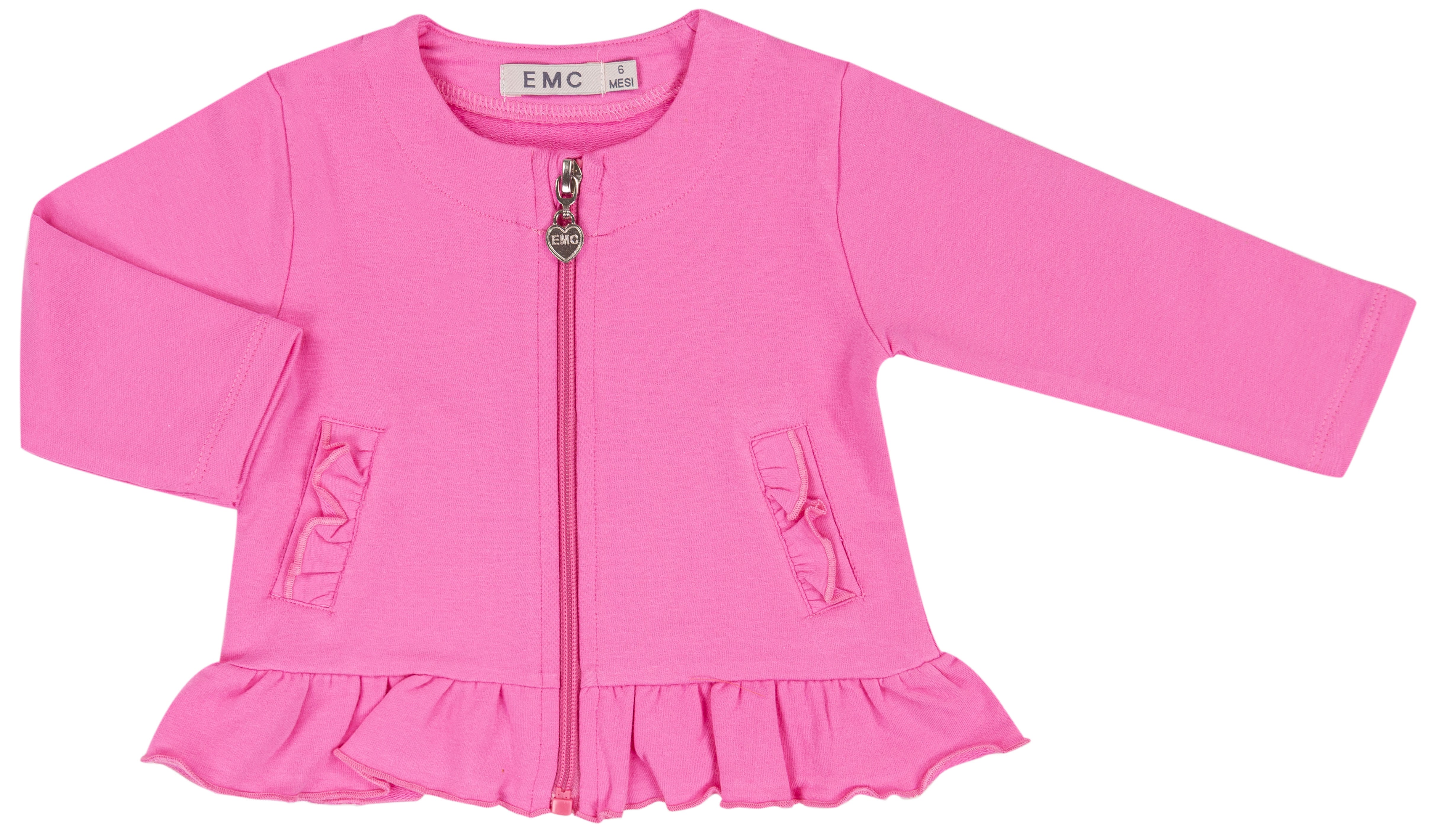 Giacchina Bambina Celeste in Cotone Elasticizzato con Zip e Volant