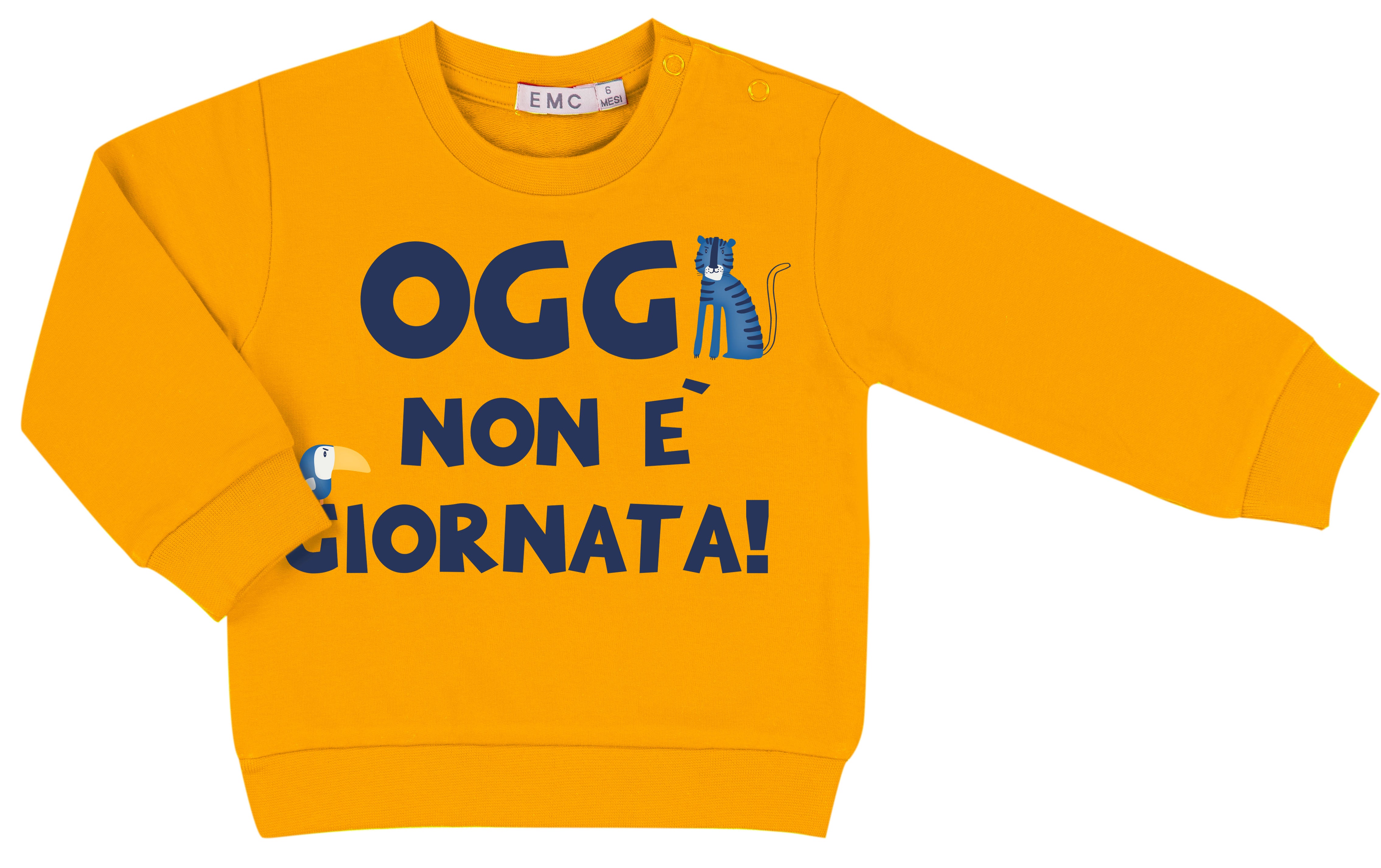 Felpa Bambino Blu Navy in Cotone con Scritta Ironica e Animali