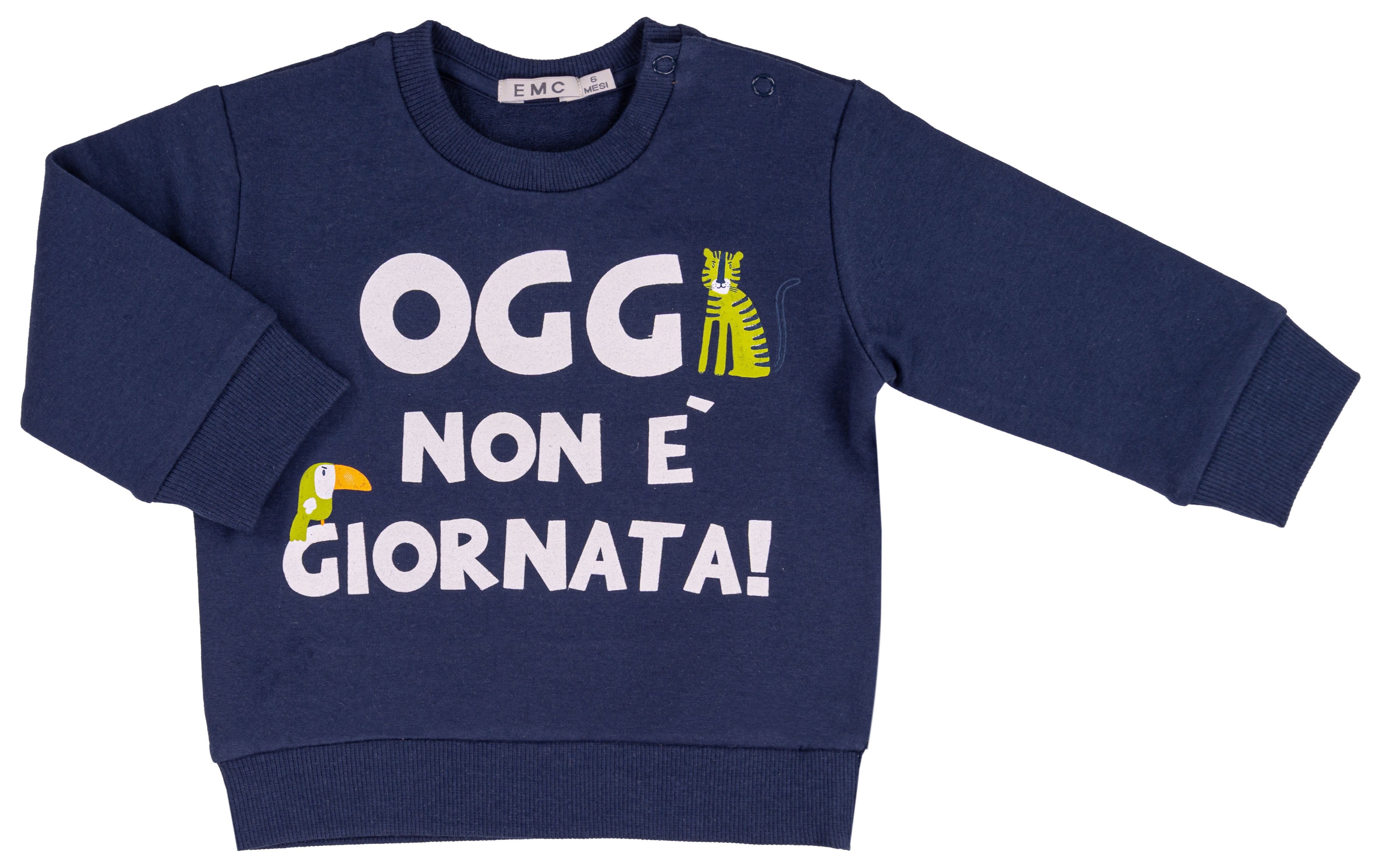 Felpa Bambino Blu Navy in Cotone con Scritta Ironica e Animali