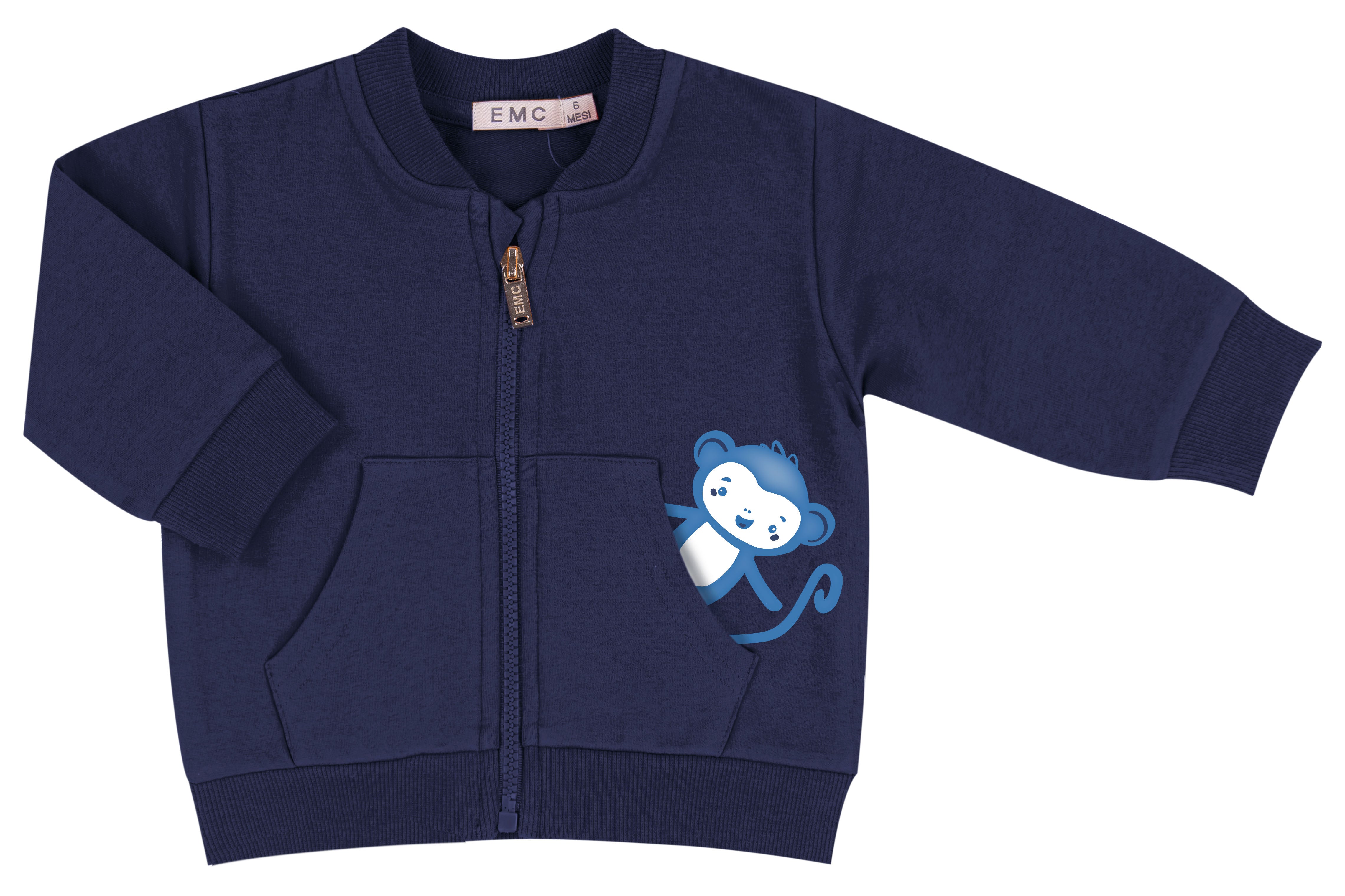 Felpa Bambino Giallo Senape con Zip e Grafica Scimmietta