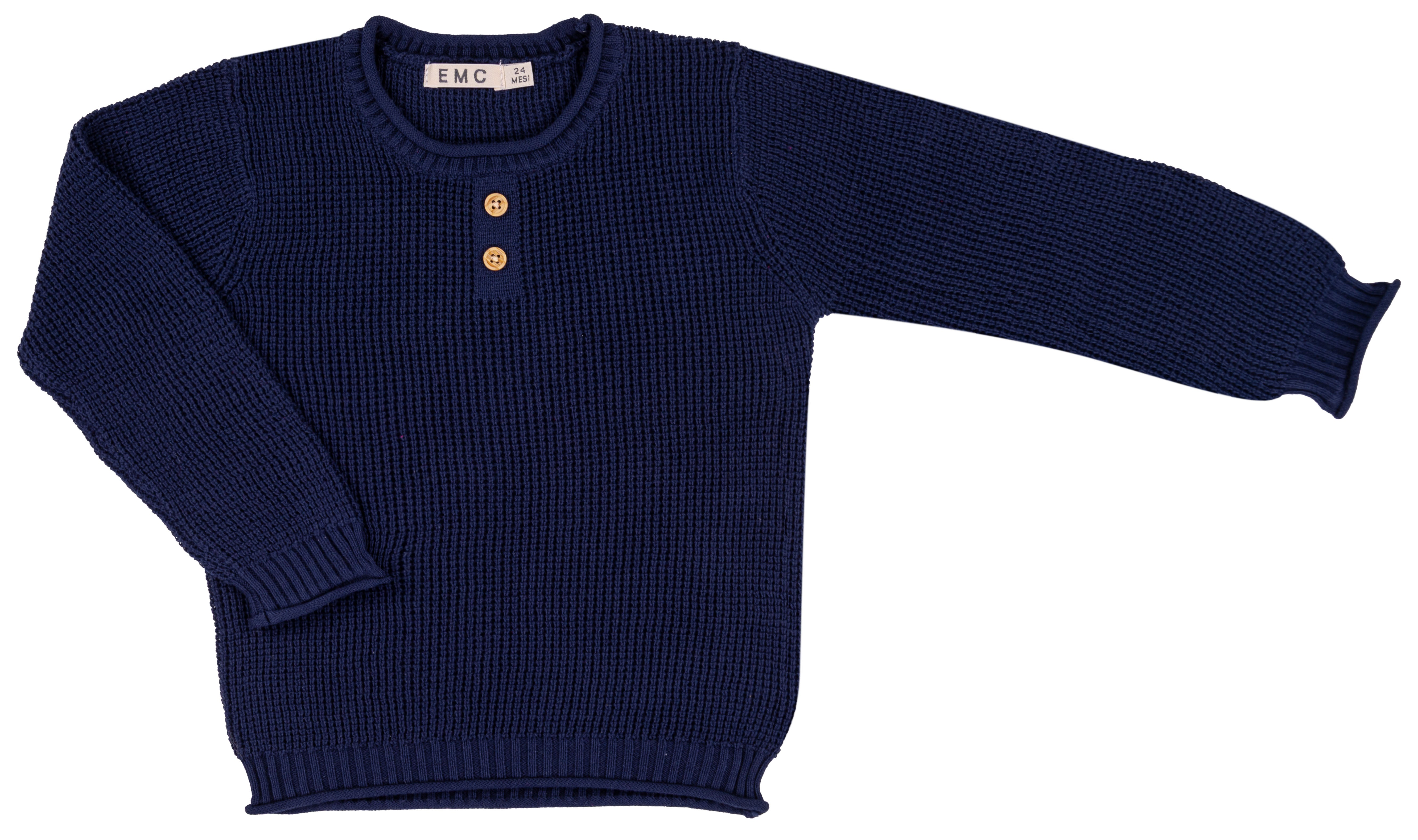 Maglioncino Bambino Blu Navy in 100% Cotone con Lavorazione a Nido d'Ape