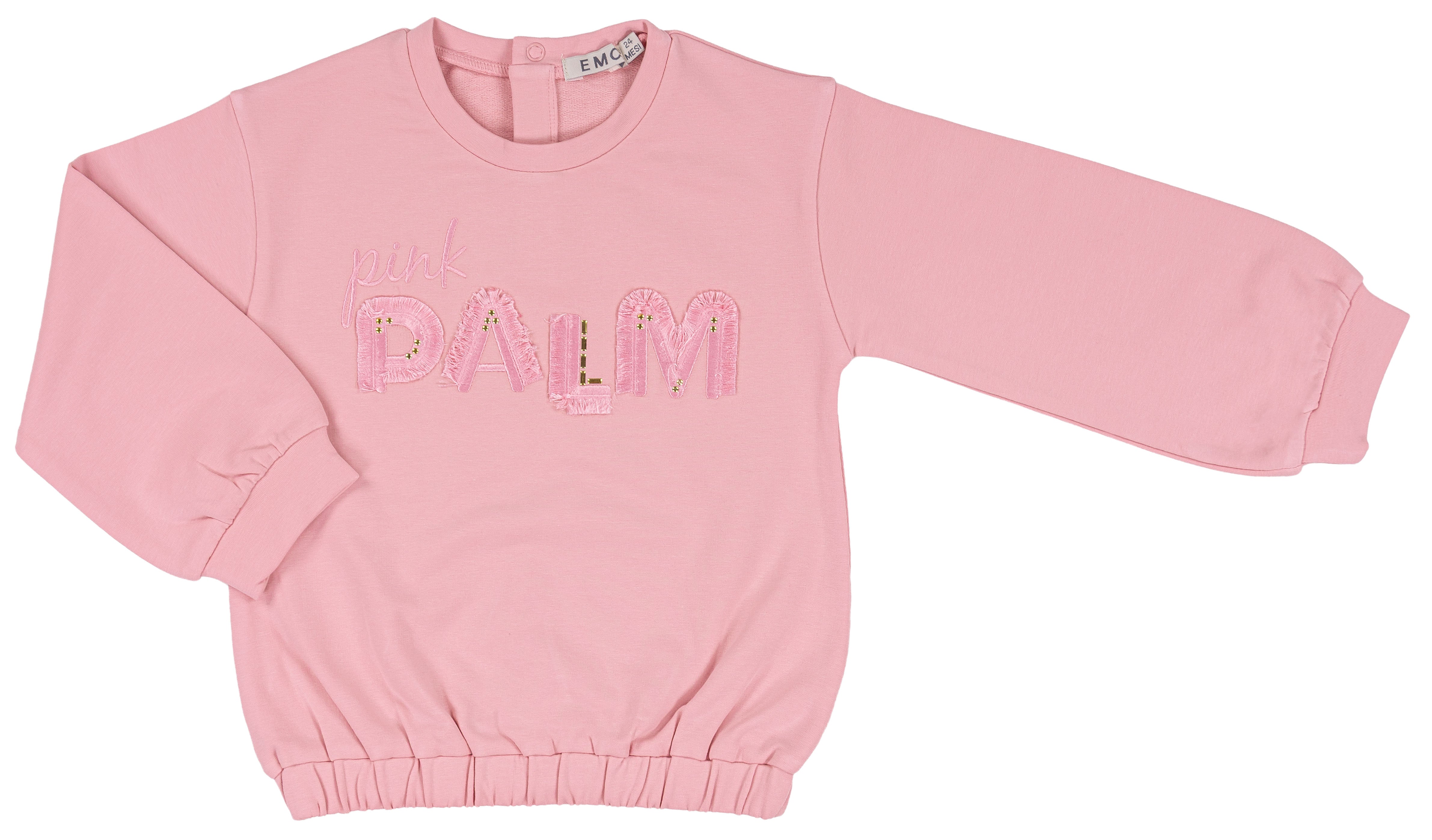 Felpa Leggera Bimba Rosa con Scritta "Pink Palm" in Rilievo