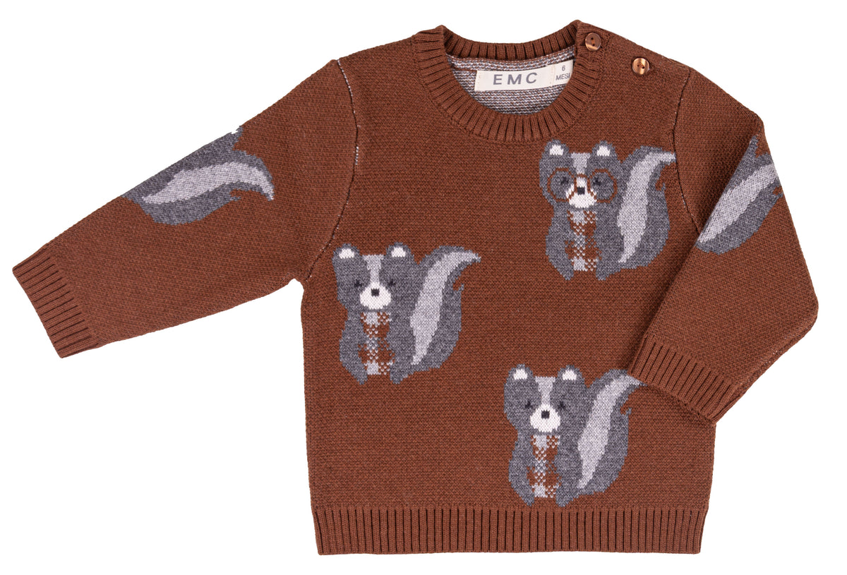 Maglione Bimbo EMC Marrone con Scoiattoli Jacquard
