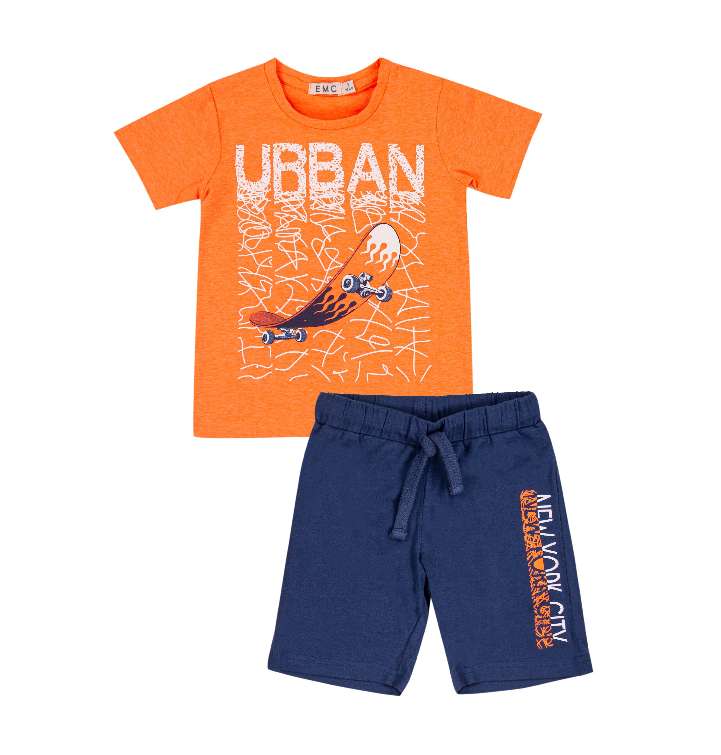 Completo Bimbo EMC "Urban Skateboard" | Arancio e Blu con Pantaloni a Laccetto