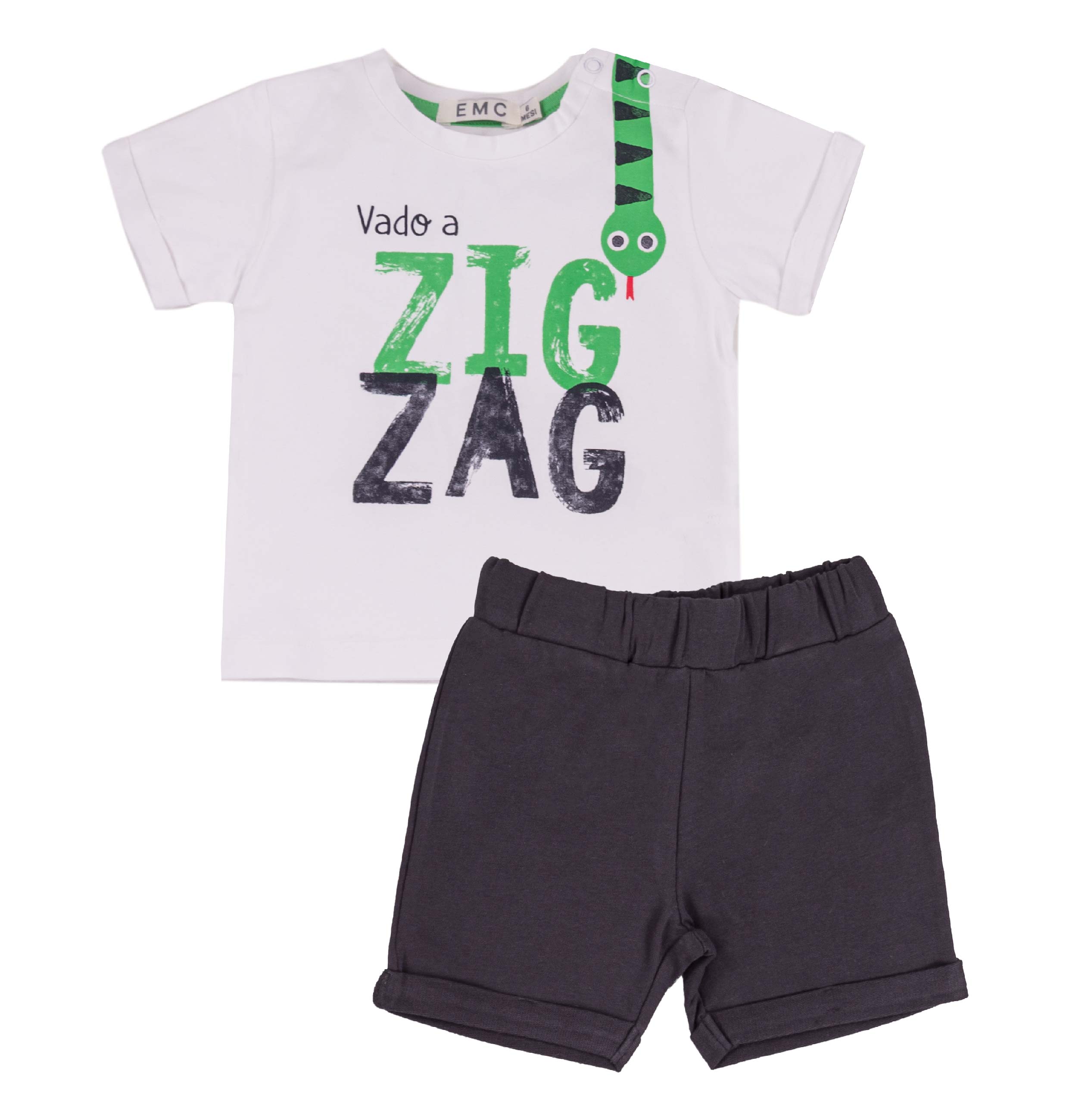 Completo Bimbo EMC "Zig Zag" | T-shirt con Serpente e Shorts Antracite