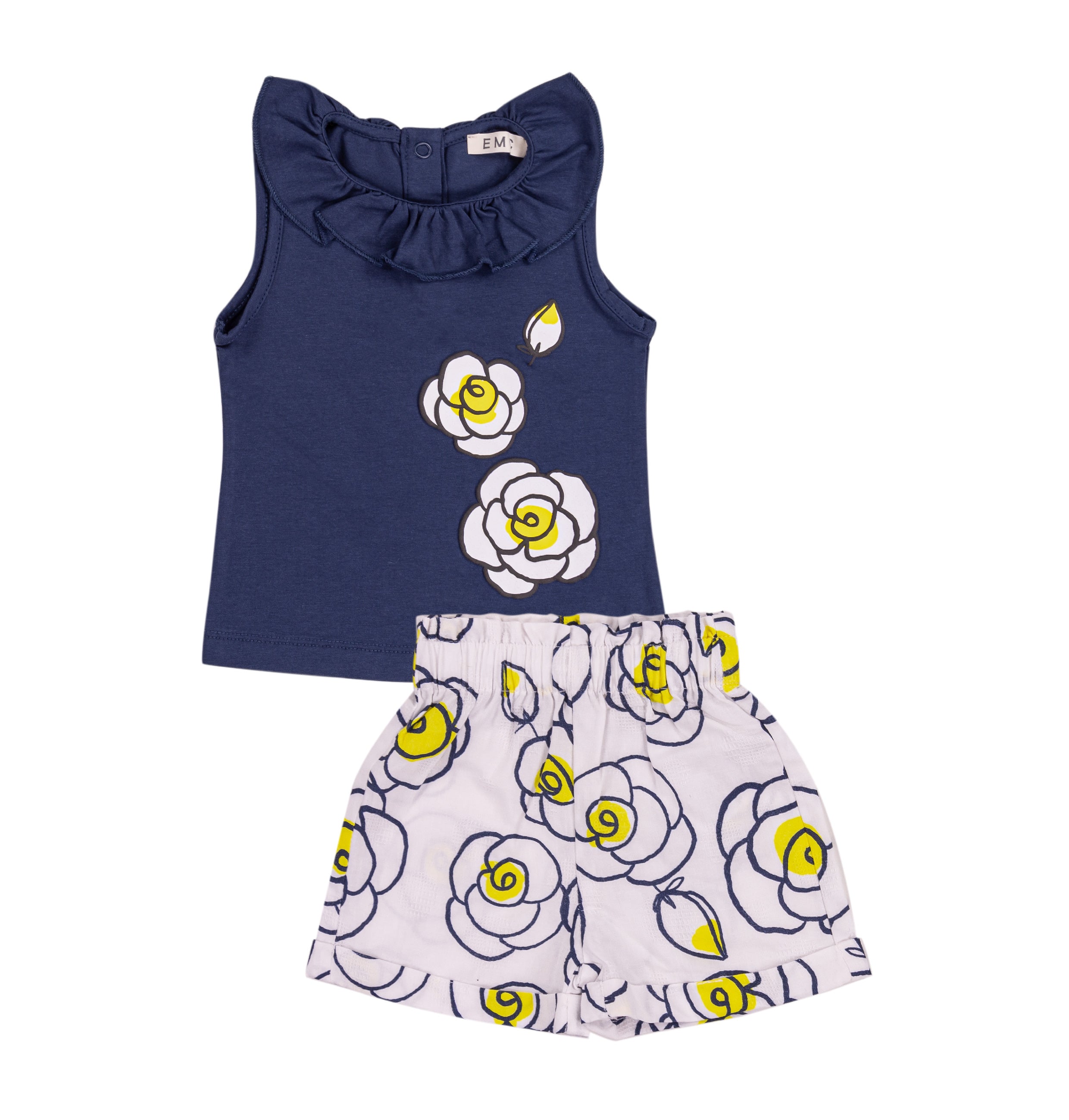 Completo Bimba EMC "Navy Roses" | Top Smanicato e Shorts Floreali
