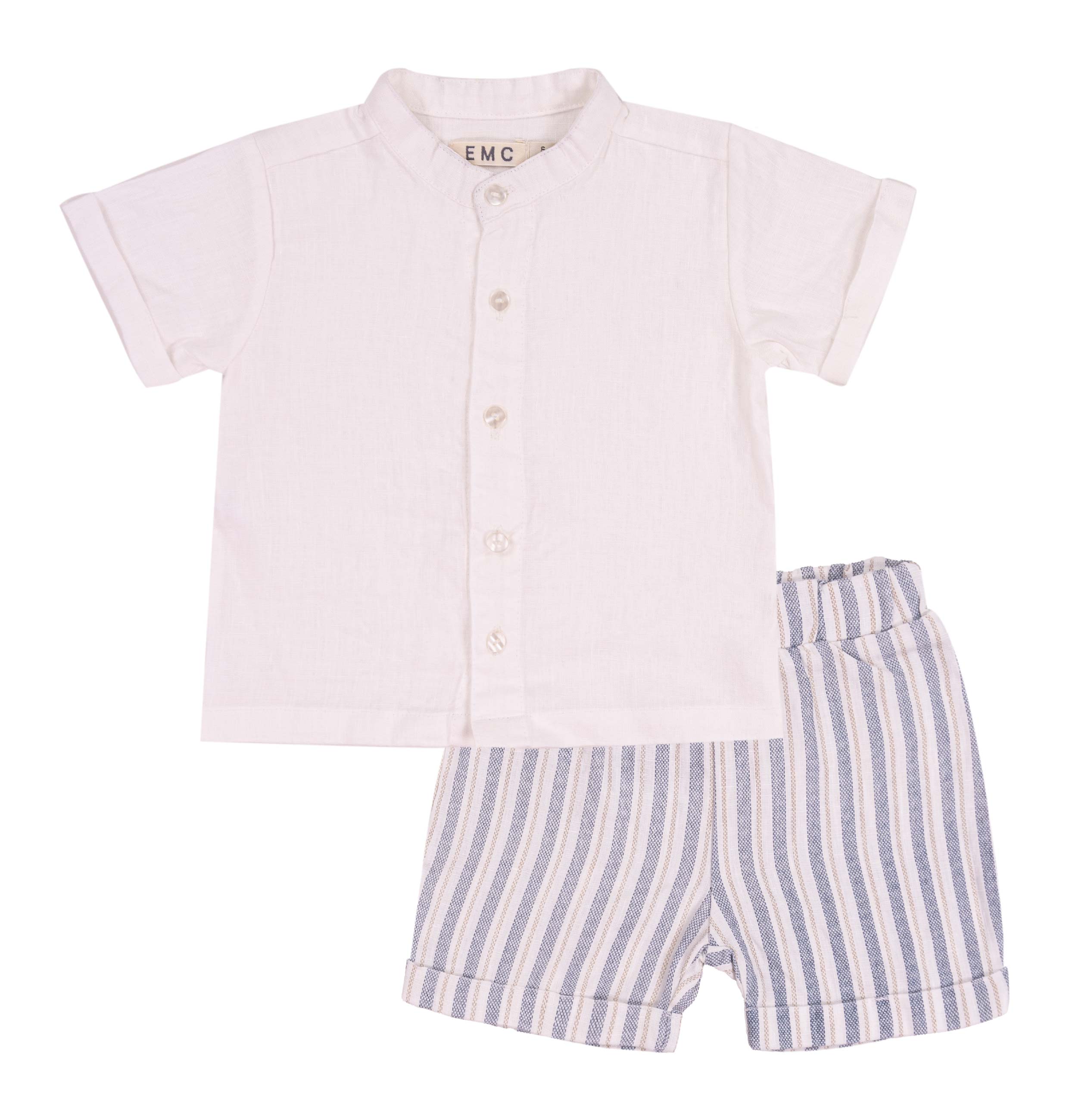 Completo Bimbo EMC in 100% Lino | Camicetta e Pantaloni a Righe