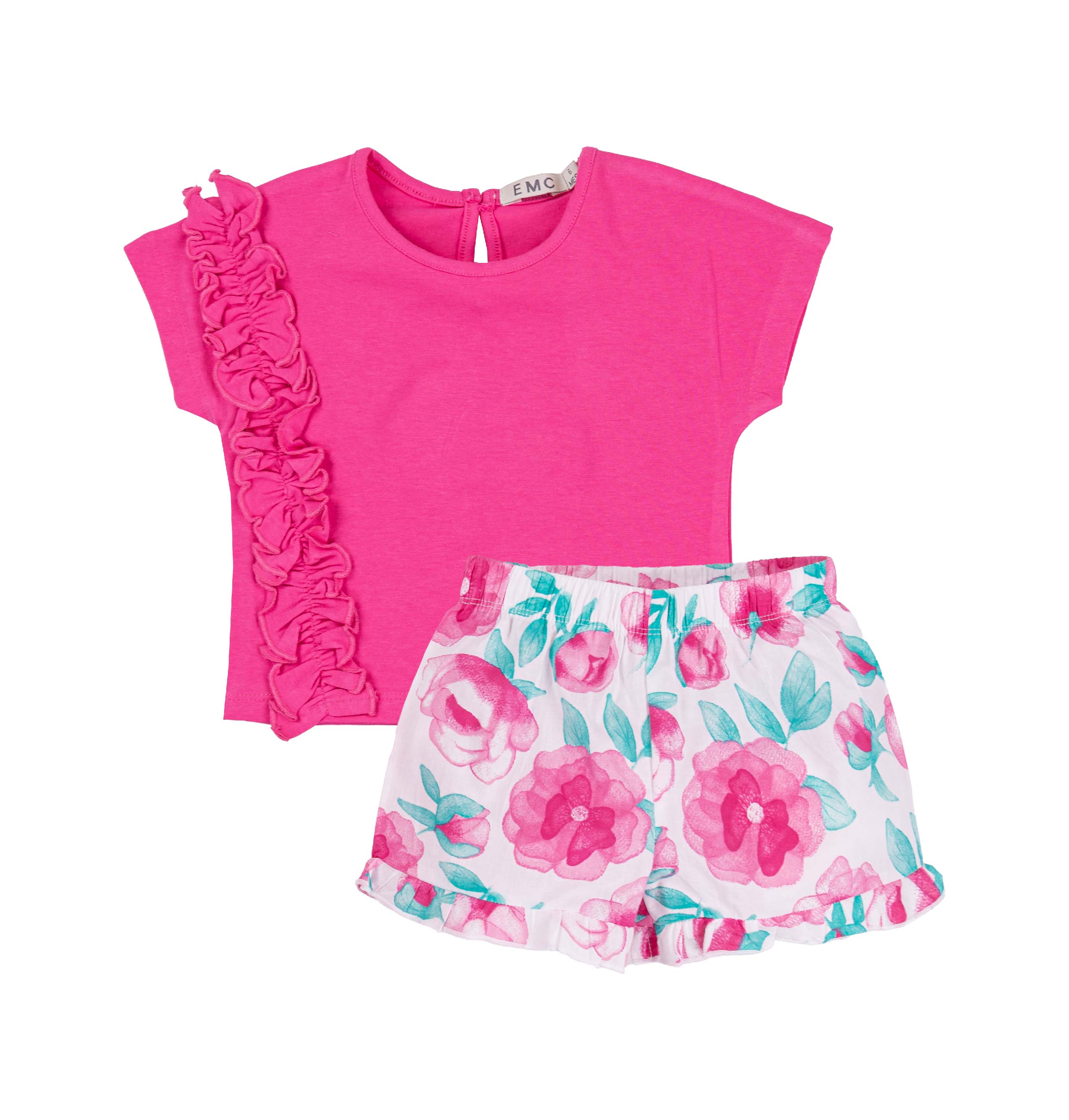 Completo Bimba EMC "Ladybug Sparkle" | Top con Volant Asimmetrico e Shorts a Pois