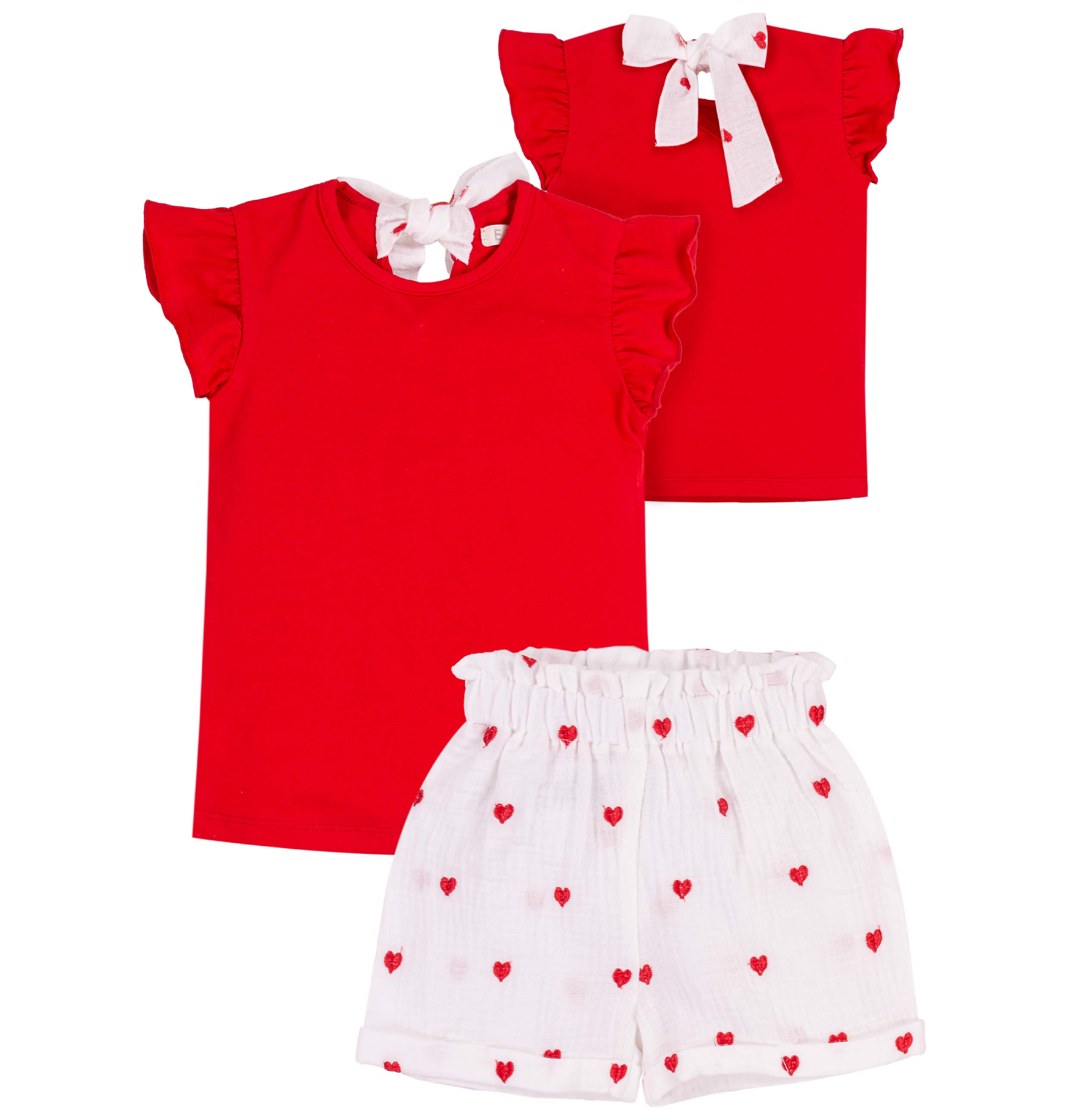 Completo Bimba EMC "Red Hearts" | T-shirt con Fiocco e Shorts a Cuoricini