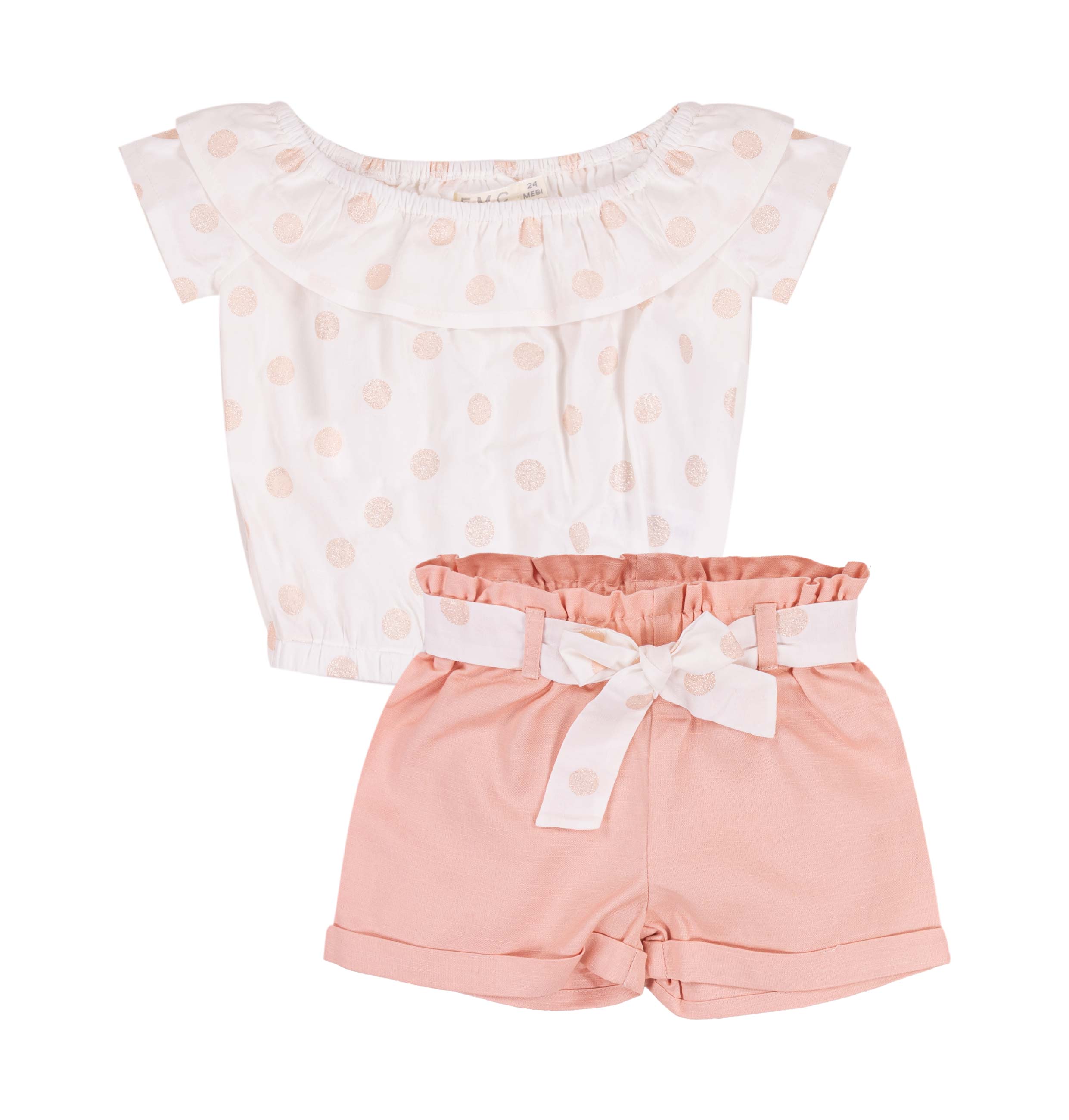 Completo Bimba EMC "Polka Dot Elegance" | Top a Pois con Volant e Shorts Rosa