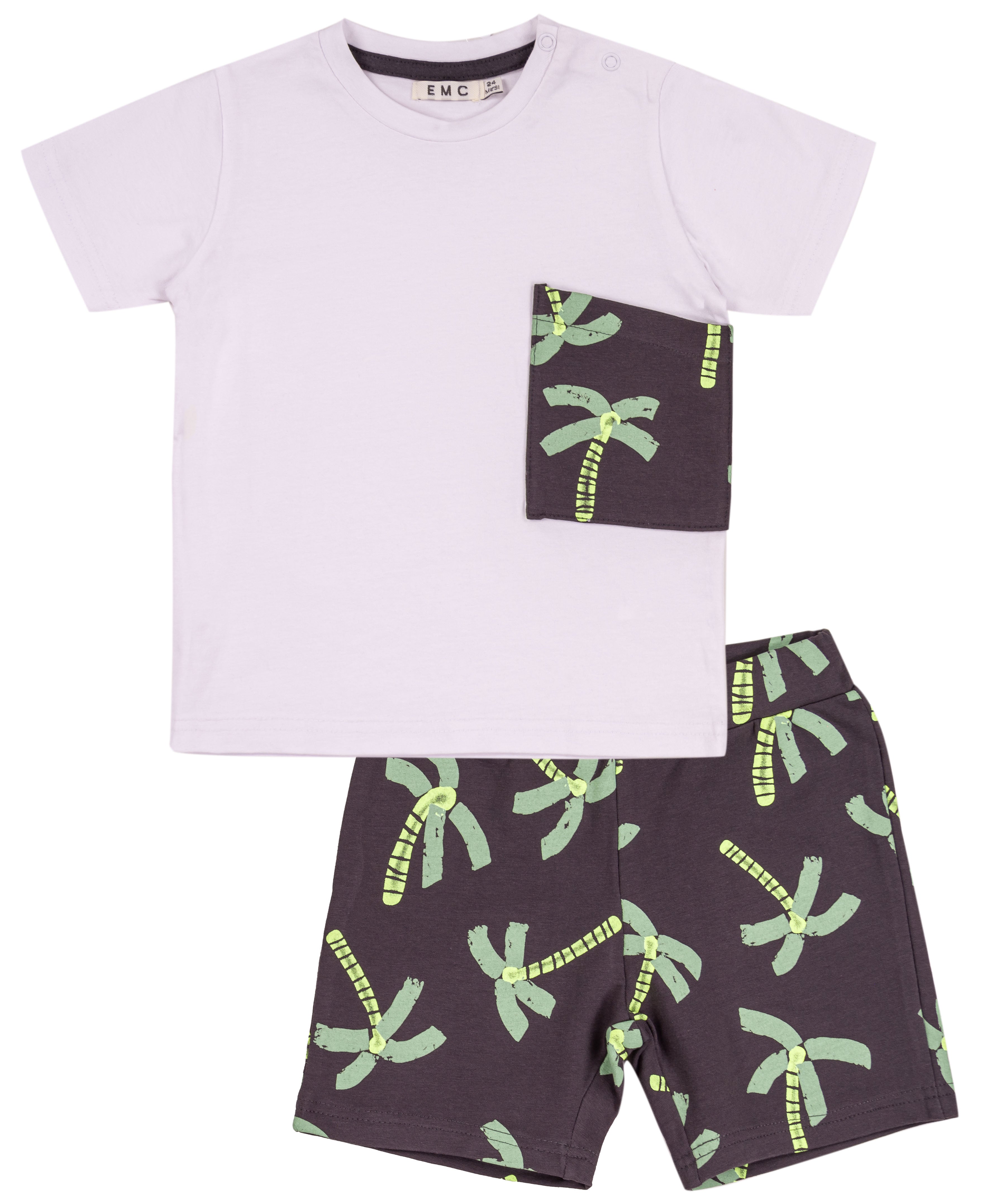 Completo Bimbo EMC "Tropical Pocket" | T-shirt con Taschino e Shorts Palme