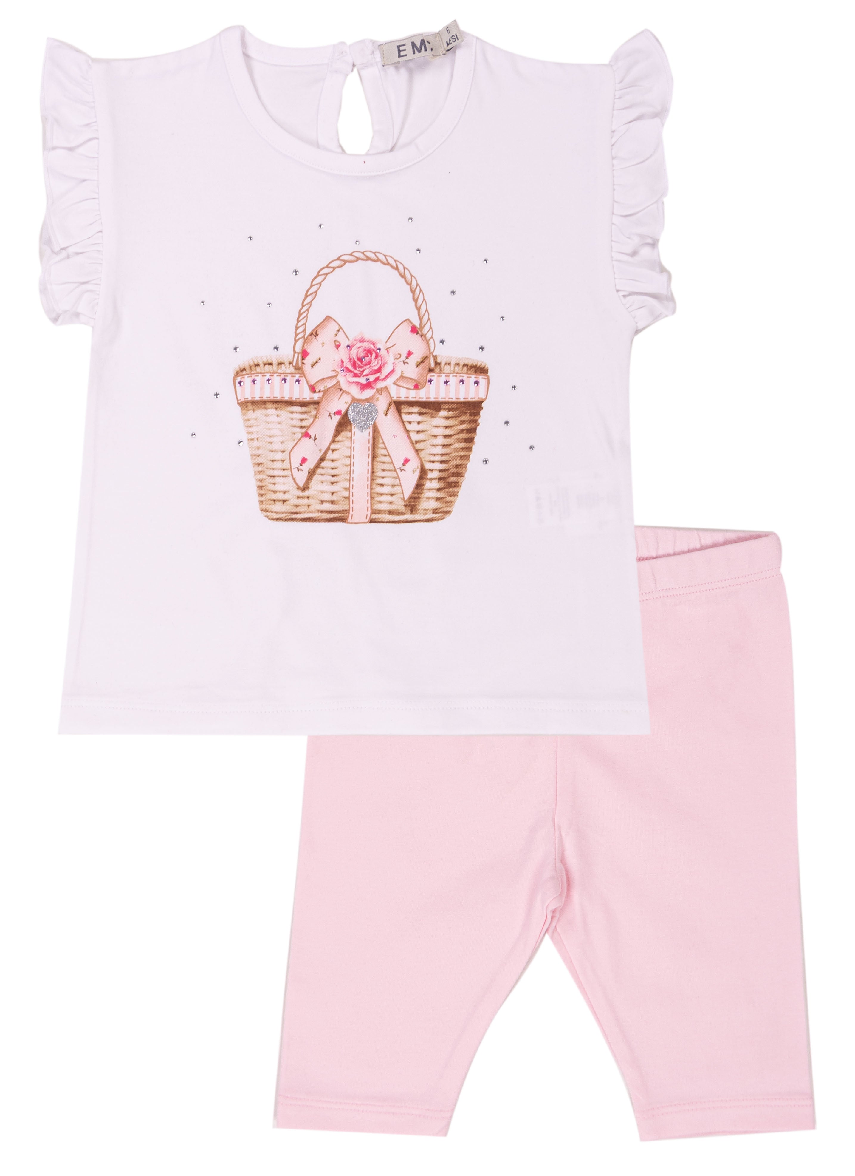 Completo Estivo Bambina in Cotone Elasticizzato con Cesto