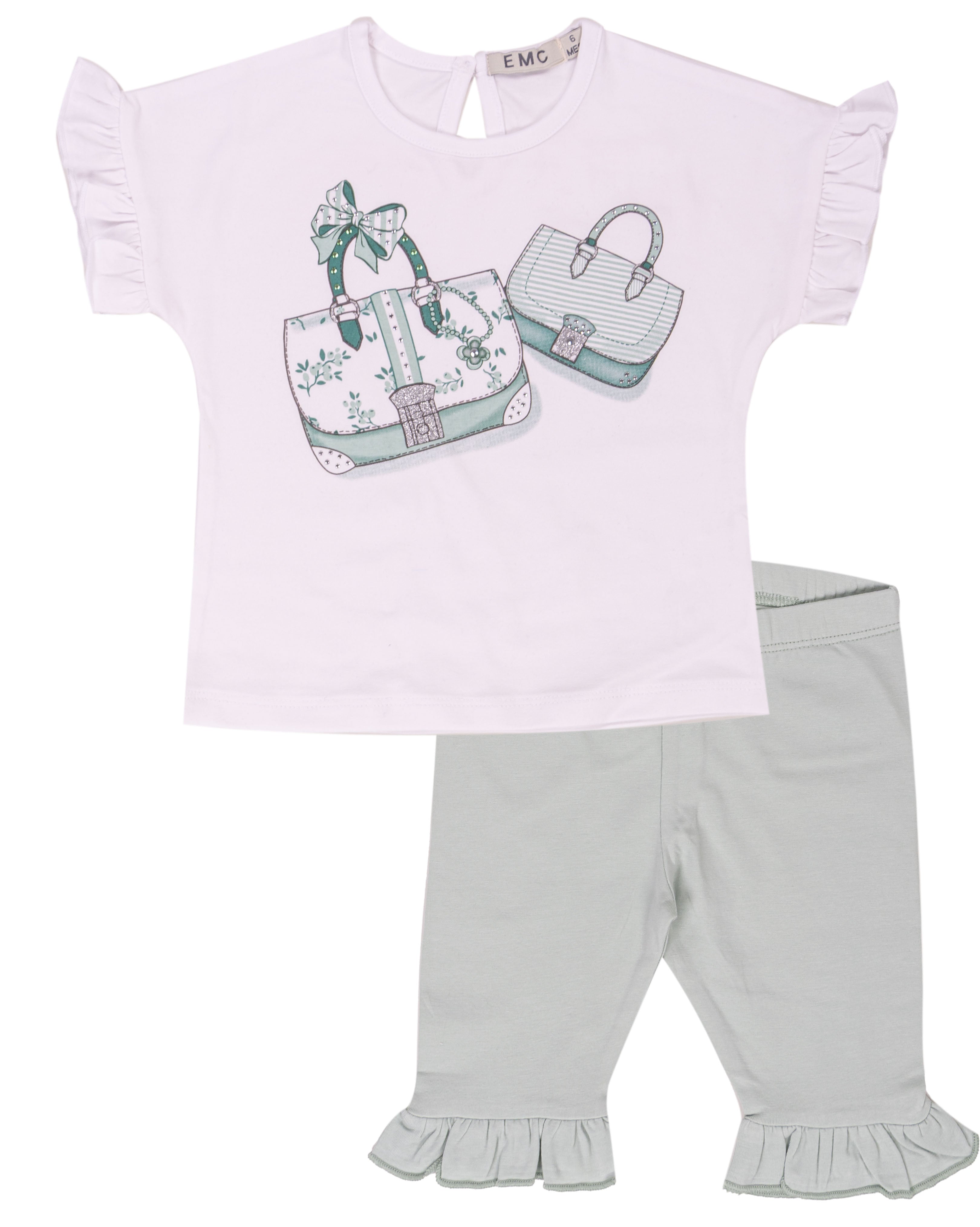 Completo Estivo Bambina in Cotone Elasticizzato con Grafica Borse