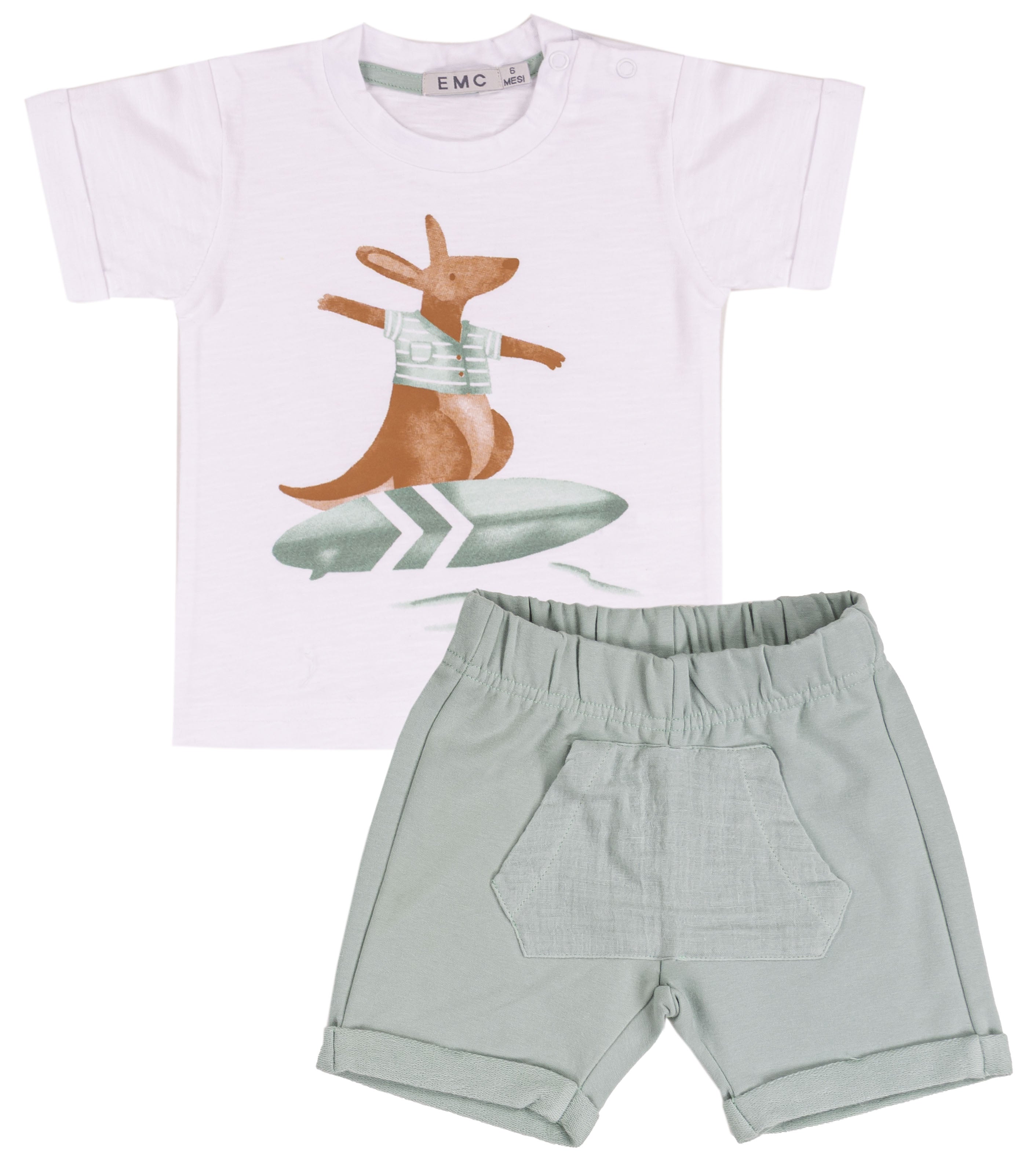 Completo Corto Bambino con Stampa "Canguro Surfista"