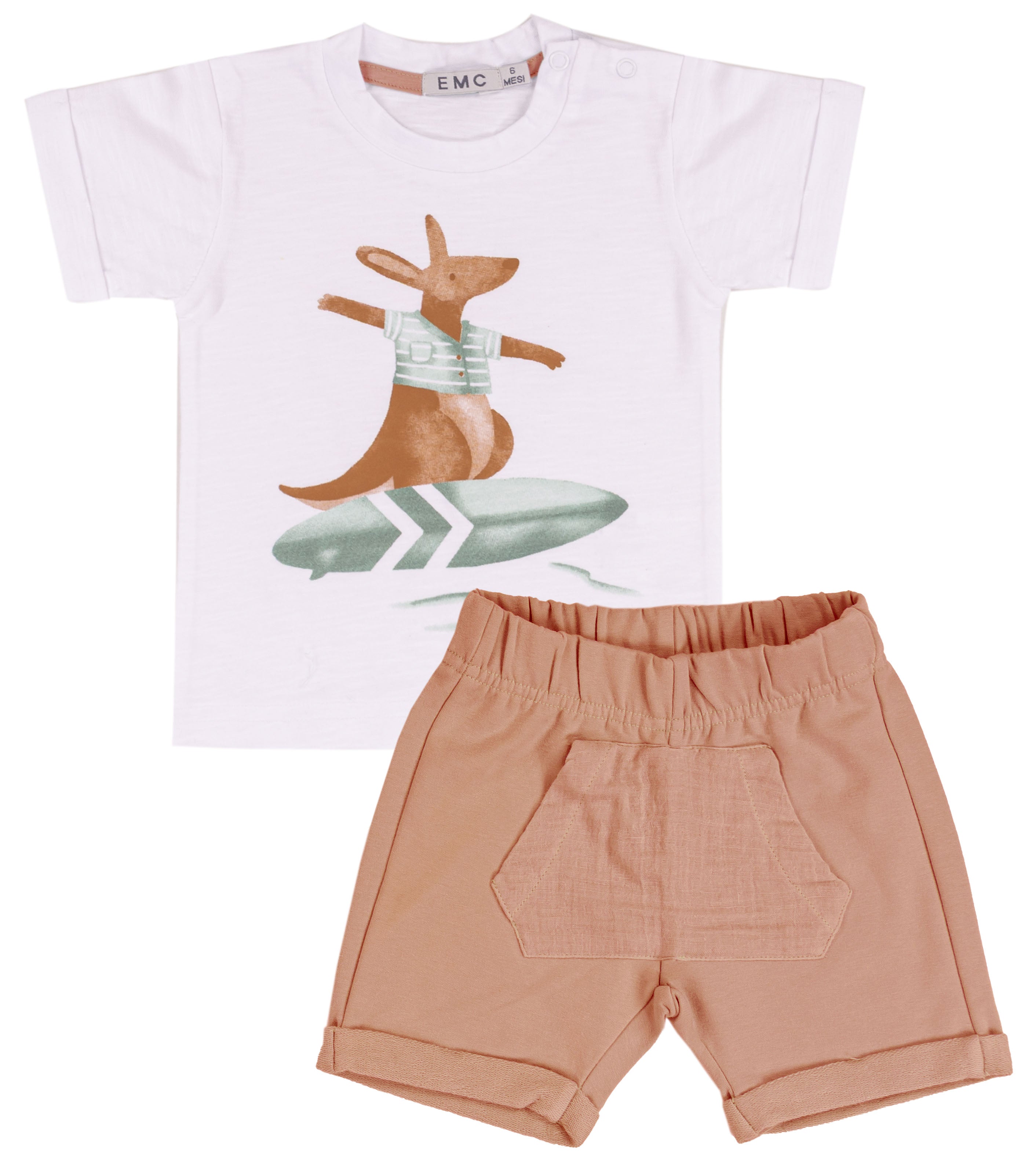 Completo Corto Bambino con Stampa "Canguro Surfista"