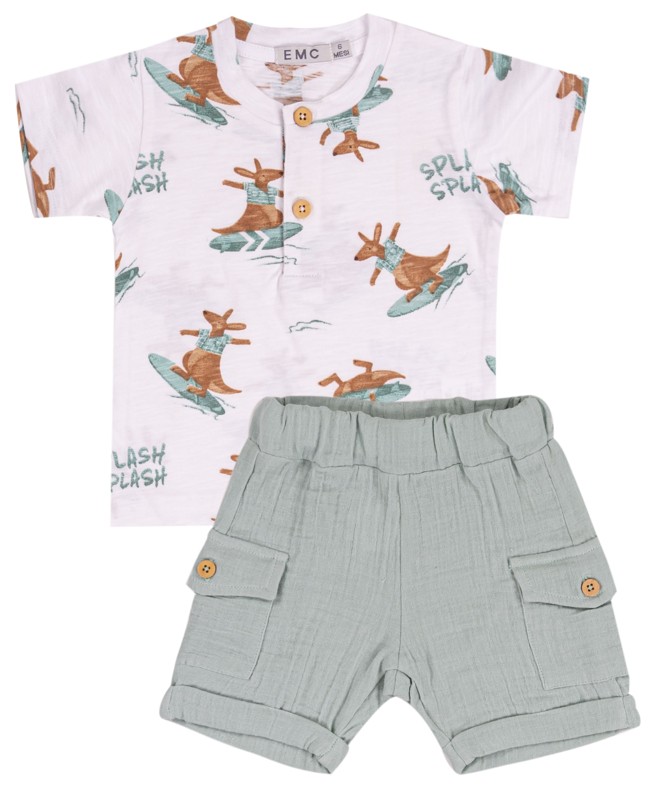 Completo Estivo Bambino "Surfing Kangaroo" in 100% Cotone