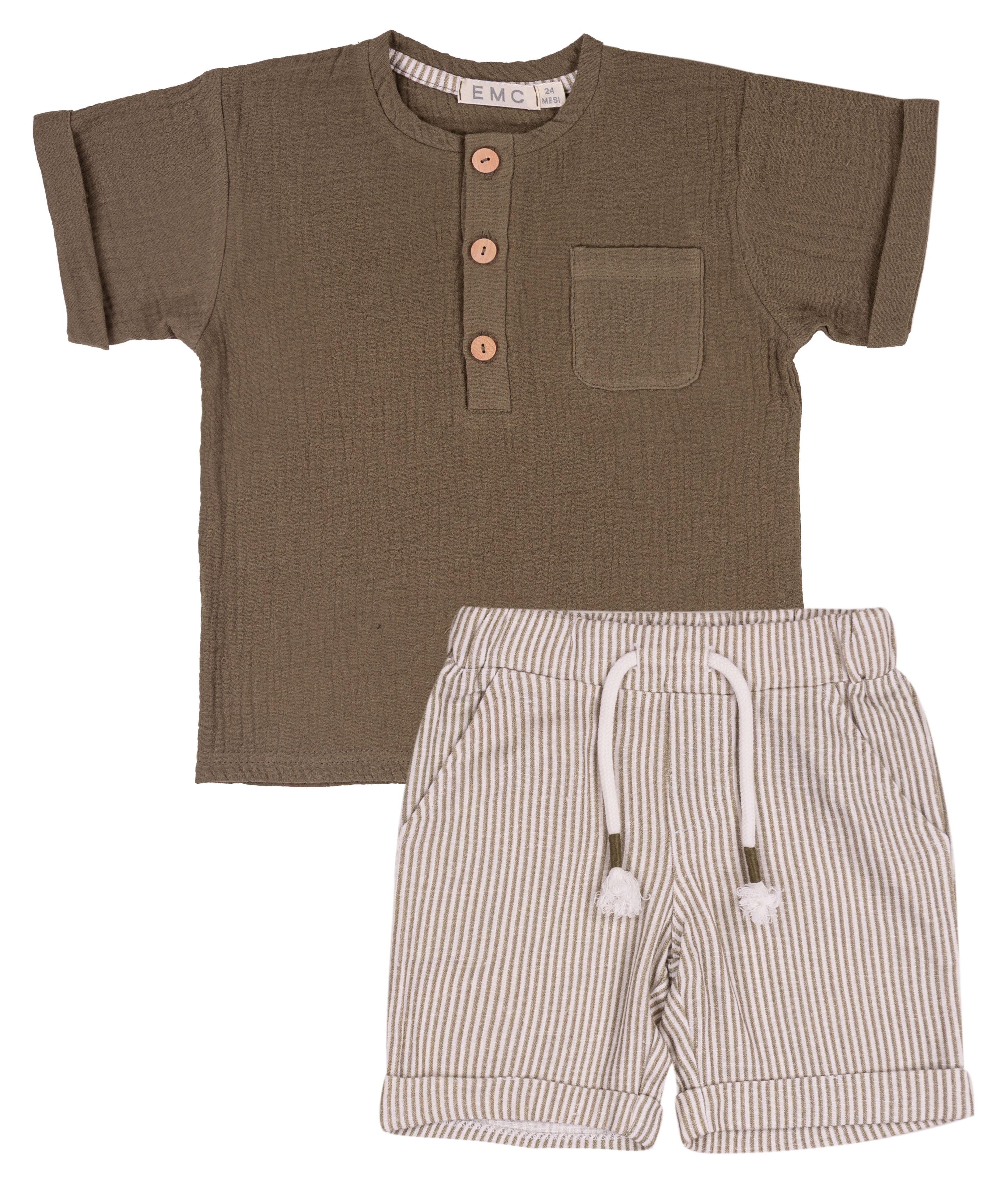 Completo Estivo Bambino 100% Cotone Marone e Beige Safari