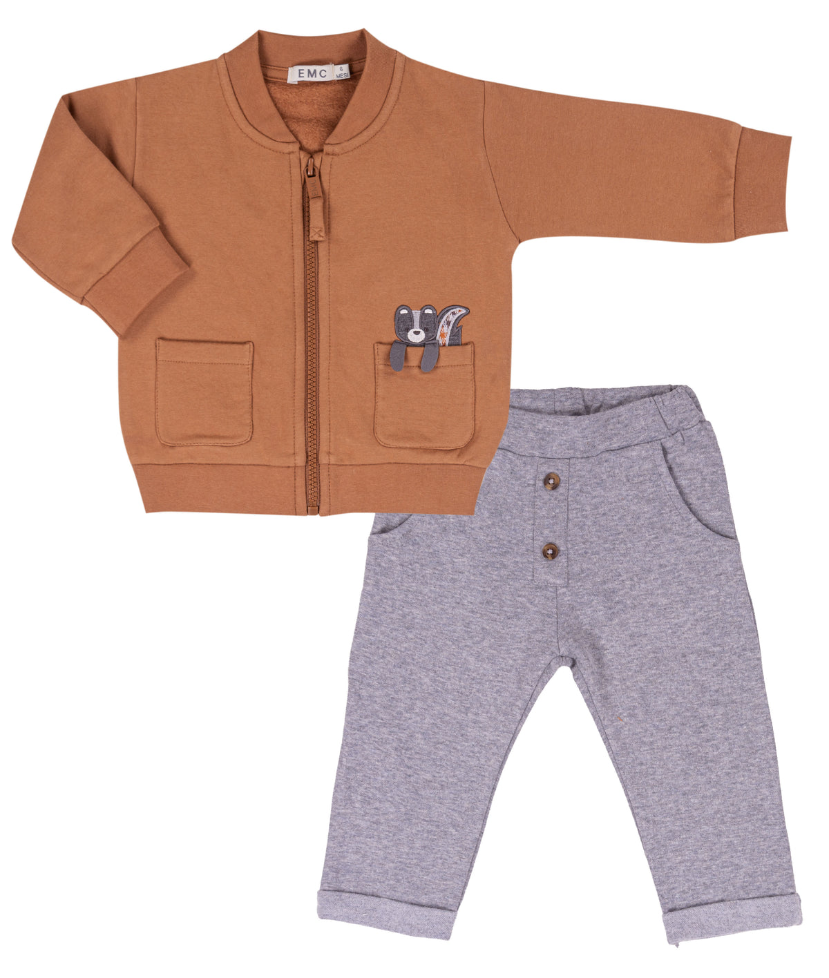 Completo Bimbo EMC con Felpa Zip Color Cuoio e Pantalone Grigio