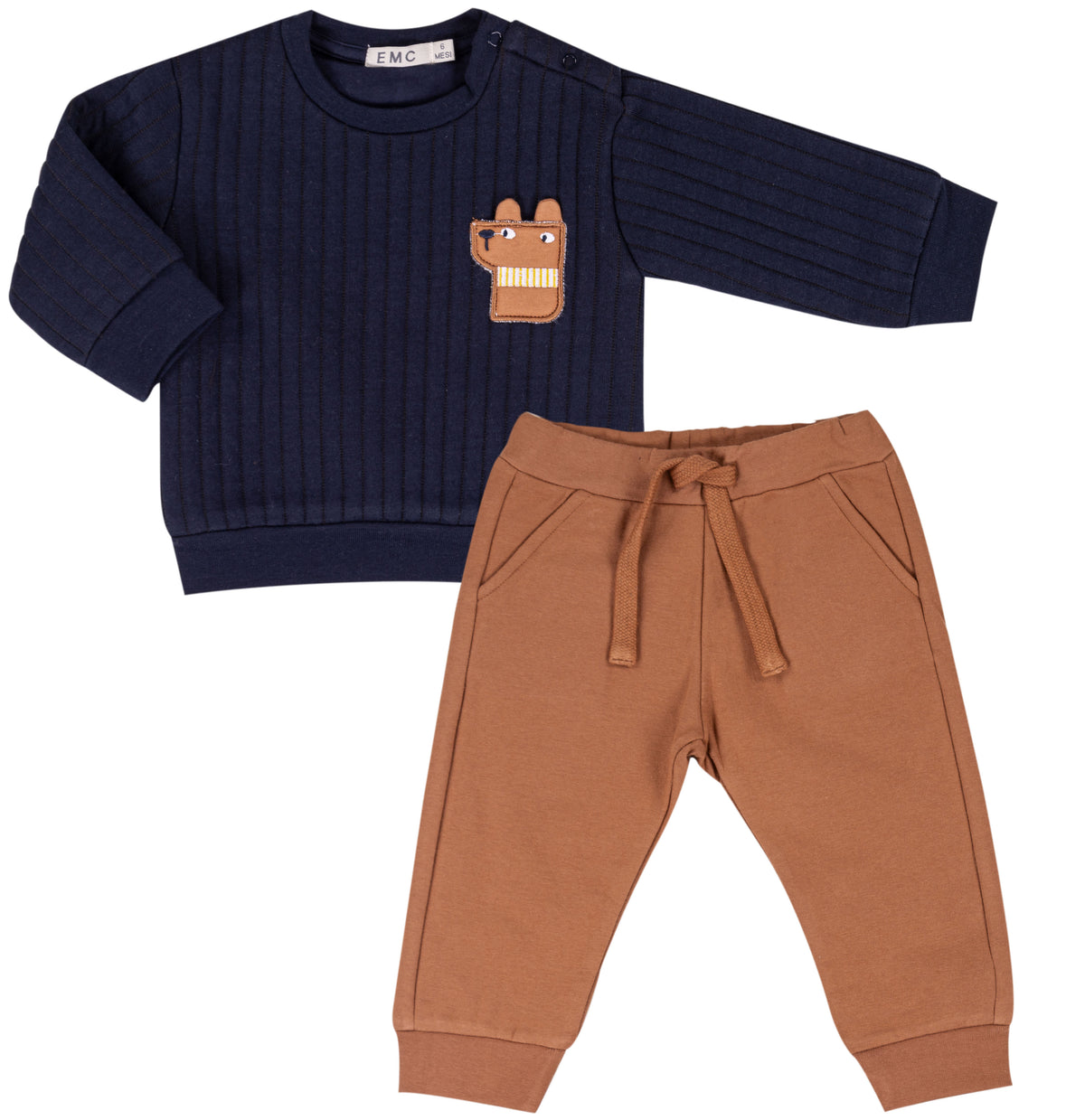 Completo Bimbo EMC Blu Navy in Maglia a Coste con Orsetto