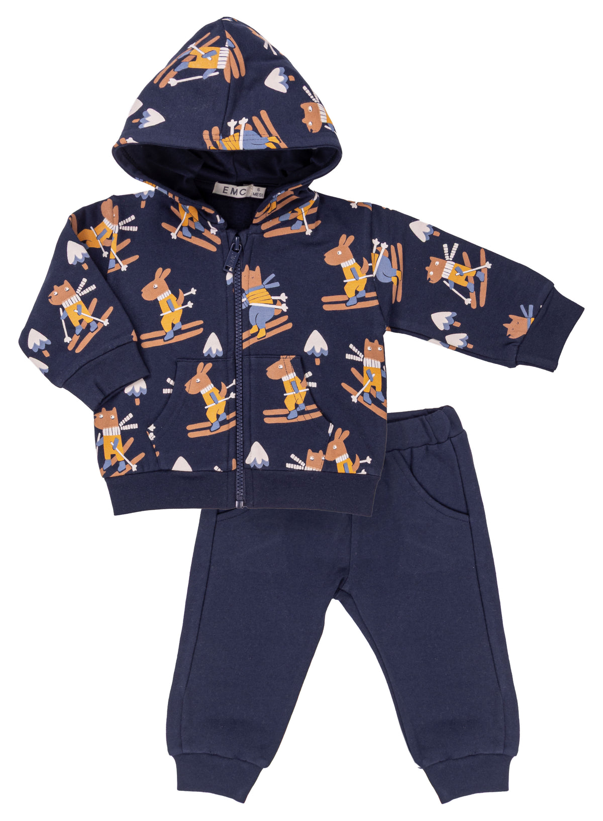 Completo Bimbo EMC con Felpa Zip e Stampa Orsetti Sciatori