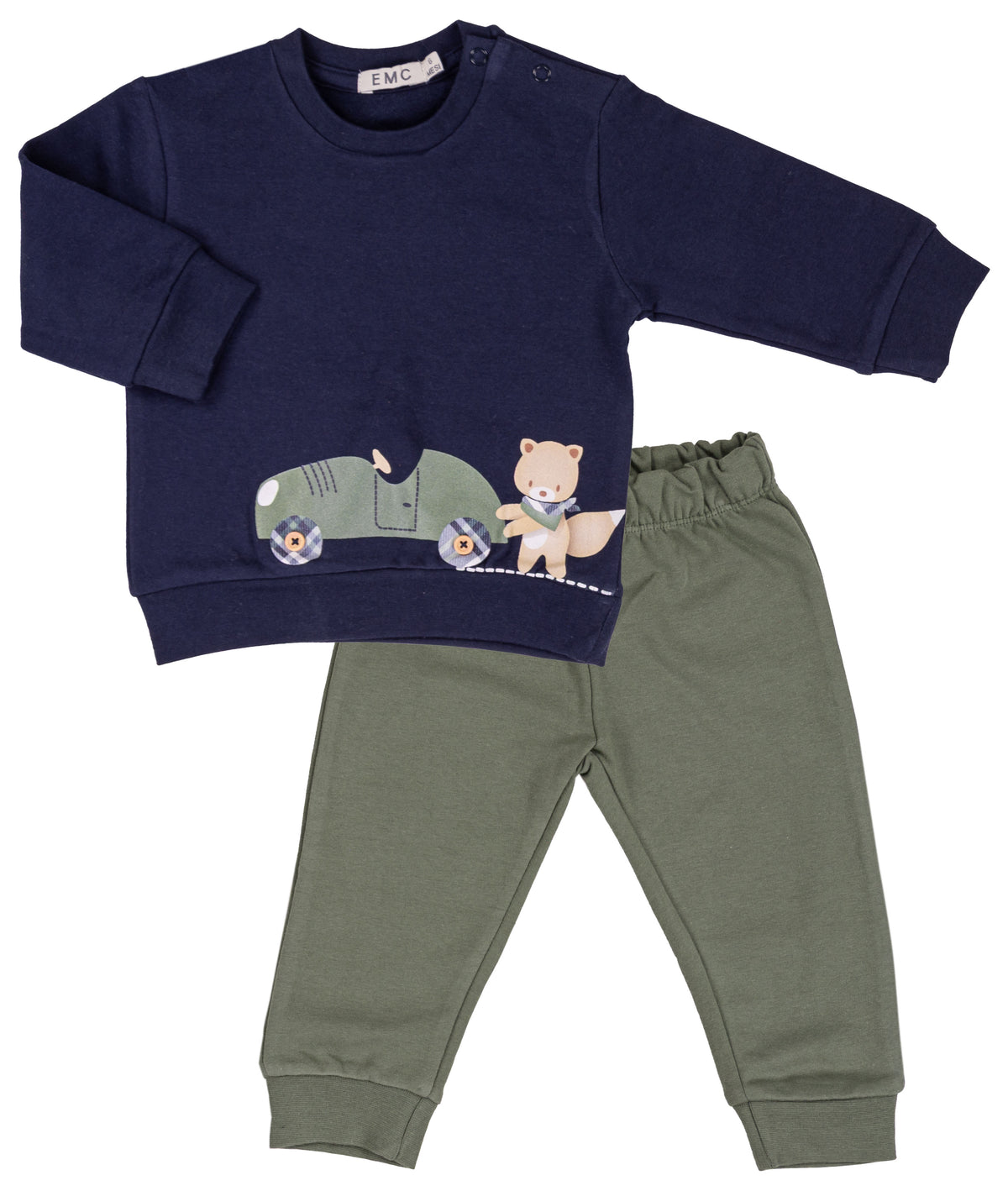 Completo Bimbo EMC Blu con Orsetto in Auto e Pantalone Verde