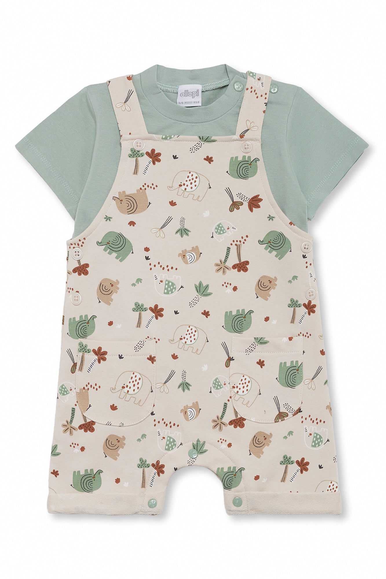 Completo Salopette Neonato con T-Shirt e Fantasia Animaletti