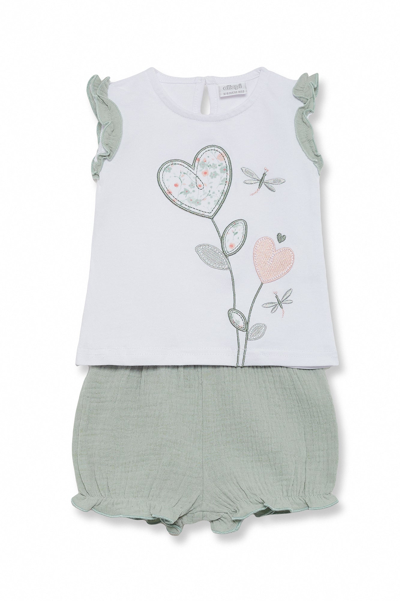 Completo Estivo Bambina in Jersey con Cuori e Volant
