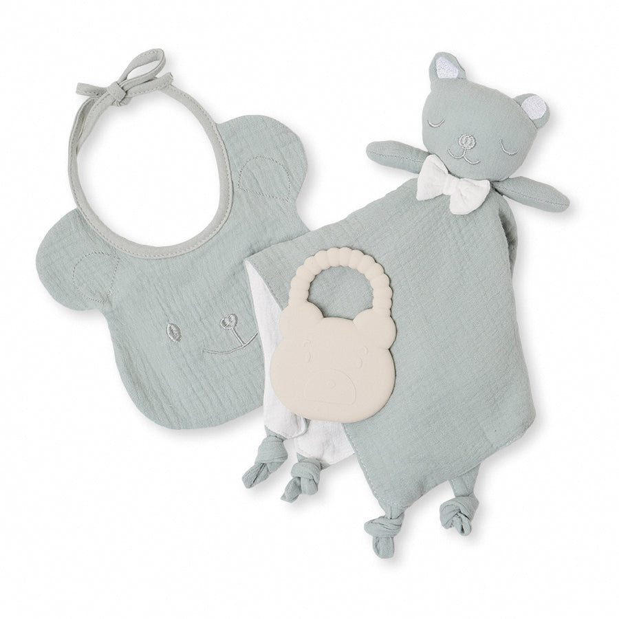 Set Regalo Neonato Orsetto con Doudou, Bavaglino e Massaggiagengive