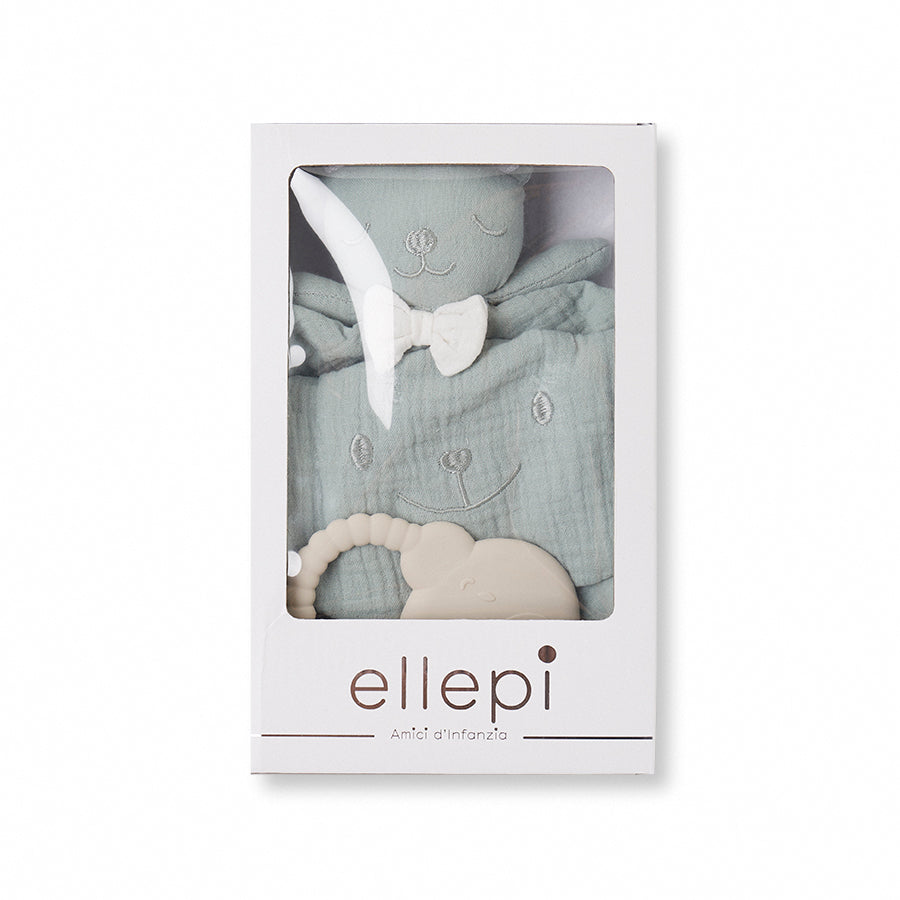Set Regalo Neonato Orsetto con Doudou, Bavaglino e Massaggiagengive