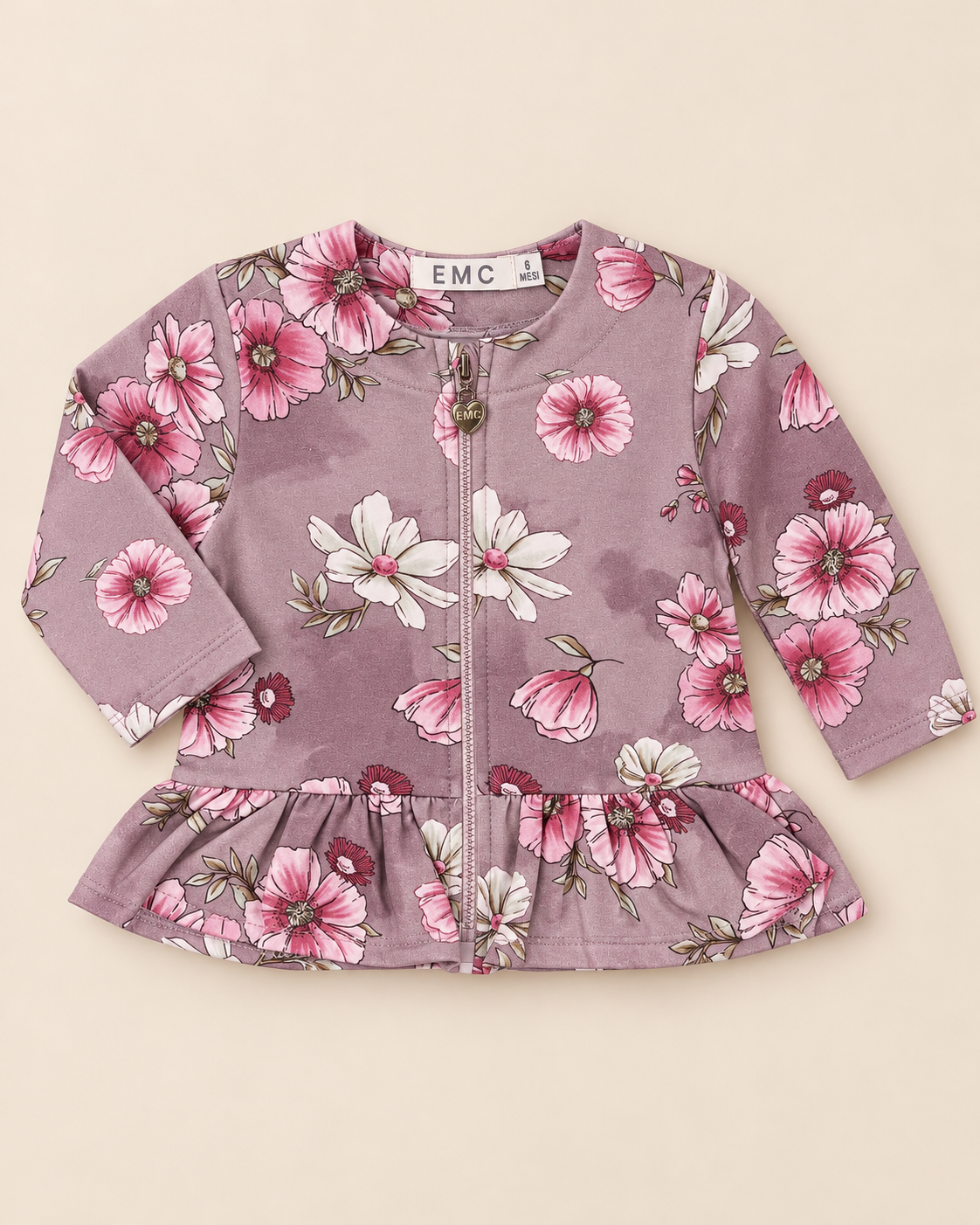Felpa Bambina con Cerniera e Fiori
