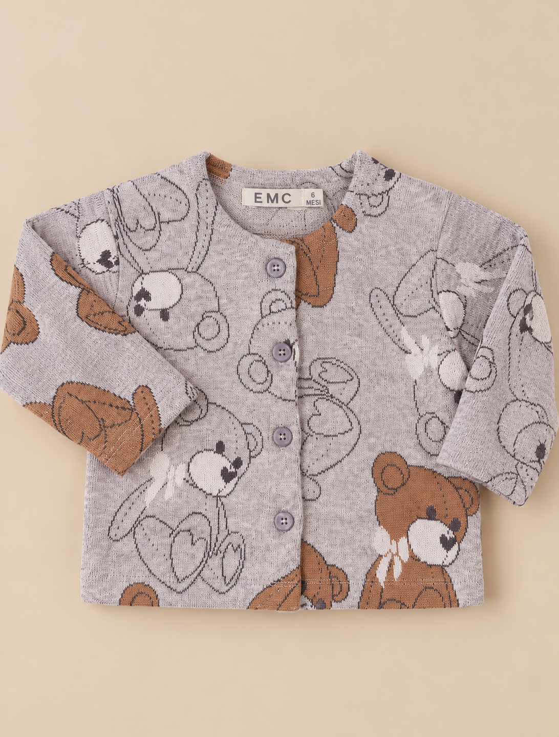 Felpa Bambina Aperta Grigio Chiaro con Orsetti
