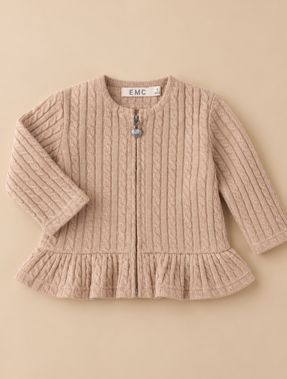 Cardigan Bimba EMC Beige a Trecce con Balza