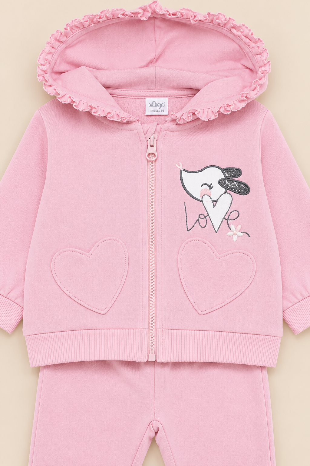 Completo Felpa Bambina in Cotone Elasticizzato con Cappuccio