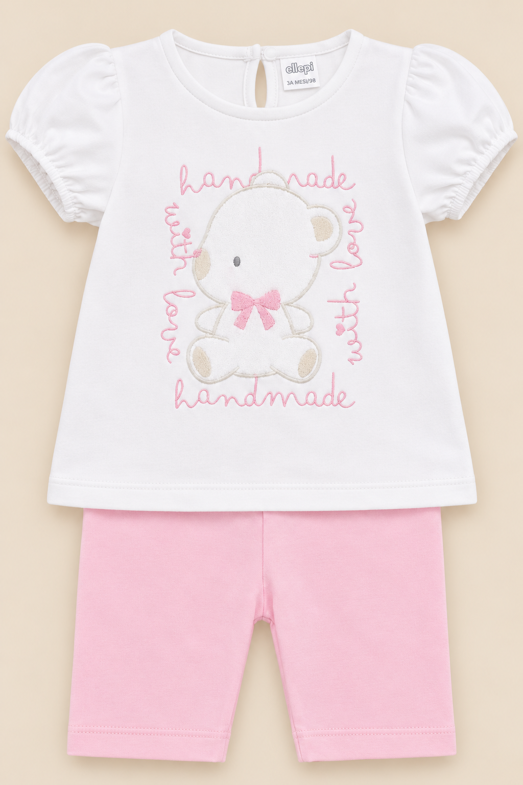 Completo Bambina con T-Shirt Orsetto e Leggings Corti