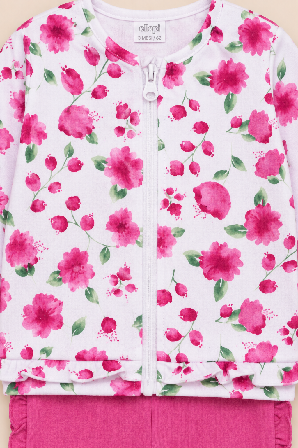 Completo Felpa Bambina in Cotone con Fiori e Volant